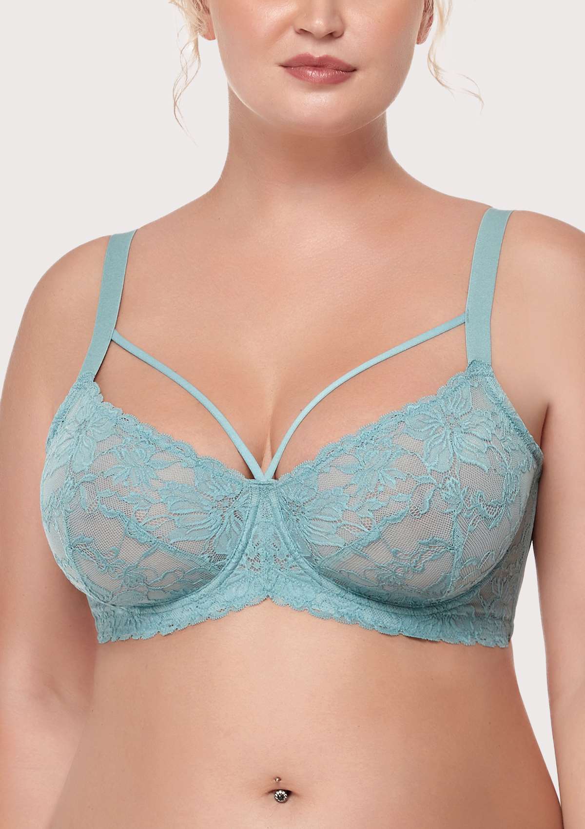 HSIA Pretty In Petals Unlined Lace Bra: Comfortable And Supportive Bra - Pewter Blue / 34 / DD/E