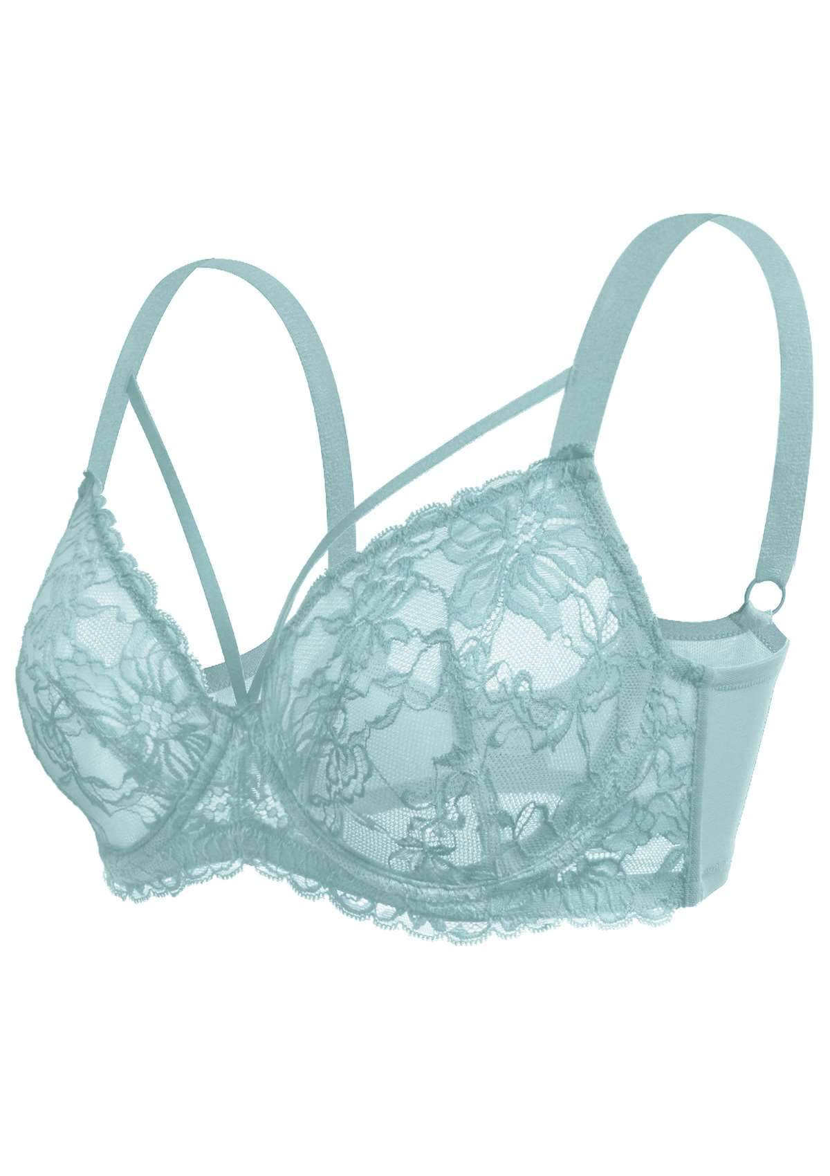 HSIA Pretty In Petals Unlined Lace Bra: Comfortable And Supportive Bra - Crystal Blue / 34 / D