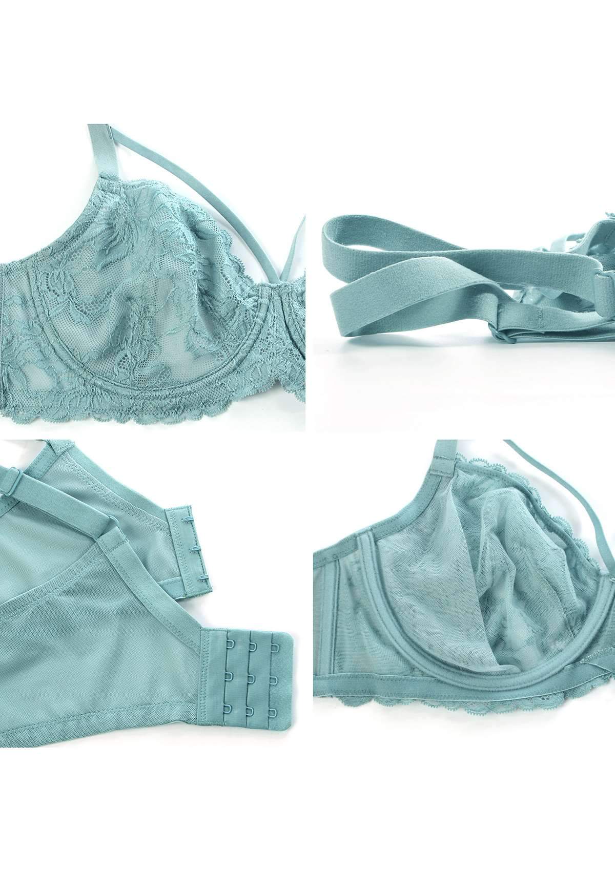 HSIA Pretty In Petals Unlined Lace Bra: Comfortable And Supportive Bra - Pewter Blue / 38 / DDD/F