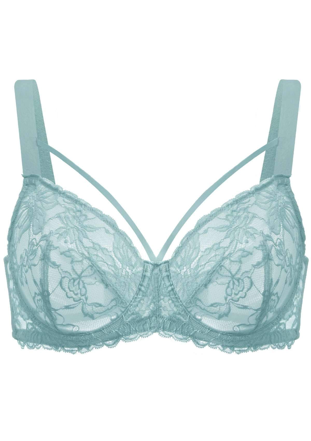 HSIA Pretty In Petals Unlined Lace Bra: Comfortable And Supportive Bra - Pewter Blue / 38 / DDD/F