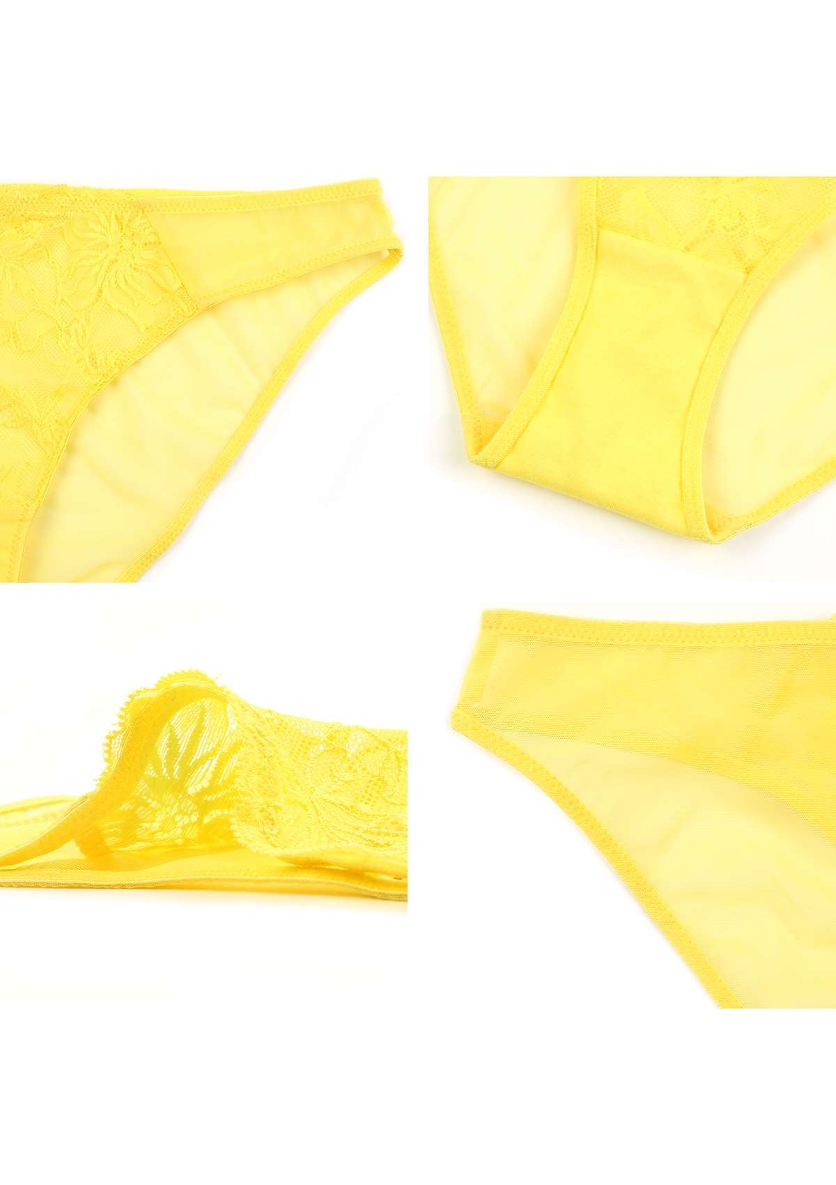 HSIA Mid-Rise Sexy Lace-Trimmed Delicate Breathable Underwear Panty - M / Bikini / Bright Yellow