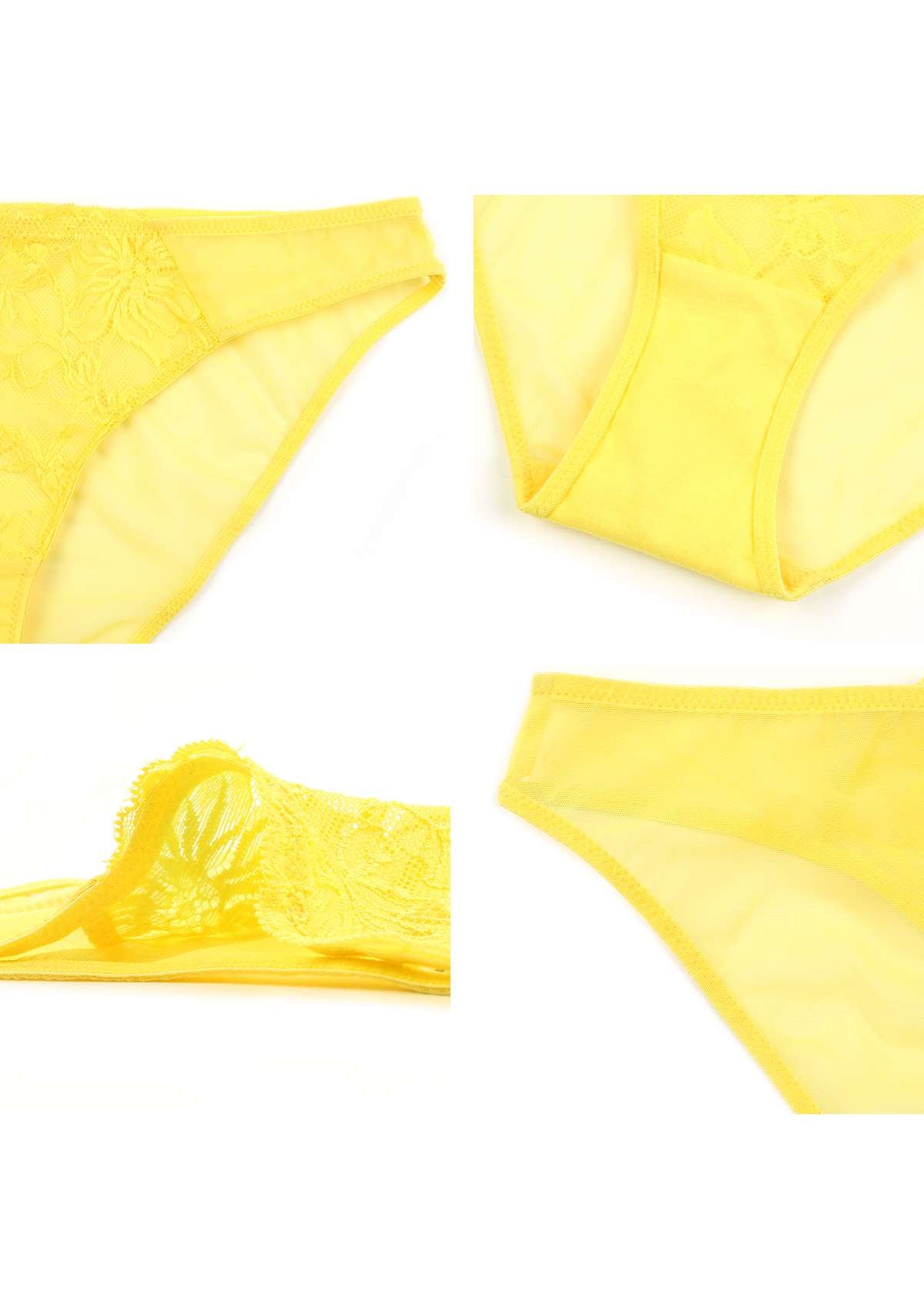 HSIA Mid-Rise Sexy Lace-Trimmed Delicate Breathable Underwear Panty - XXXL / Bikini / Bright Yellow