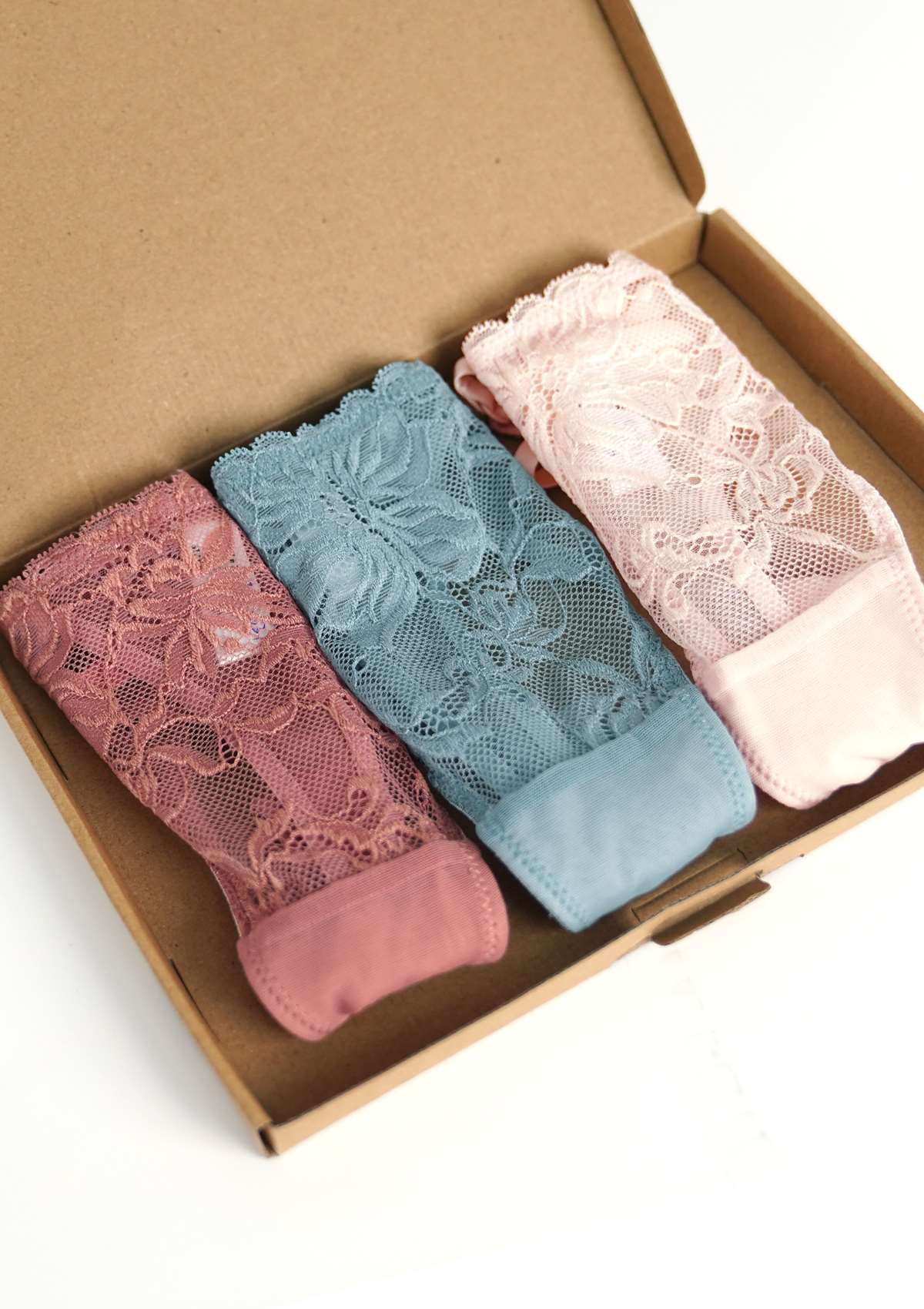 HSIA Pretty In Petals: 3-Pack Of Sexy Floral Chic Lace String Thongs - XL / Light Coral+Dusty Peach+Pewter Blue