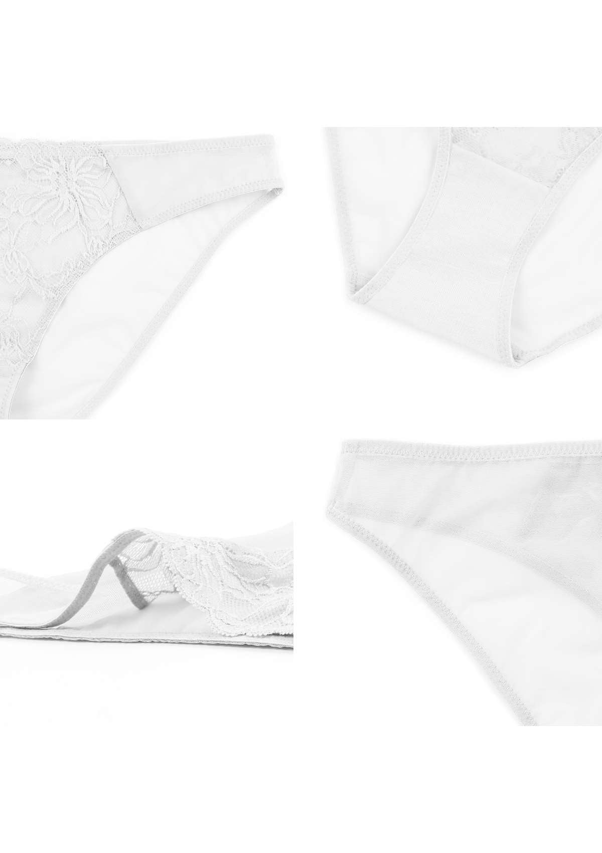 HSIA Mid-Rise Elegant Feminine Sheer Lace Mesh Comfortable Underwear. - L / Bikini / White