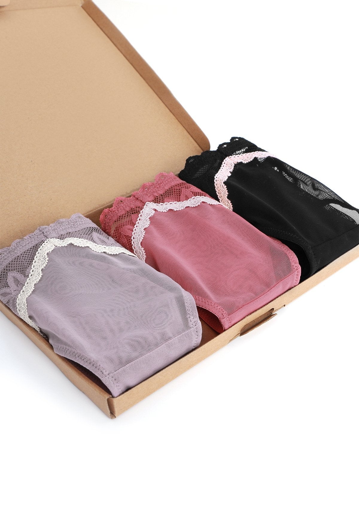 HSIA Contrast Color Bikini Panties 3 Pack - L / Black+Purple+Pink