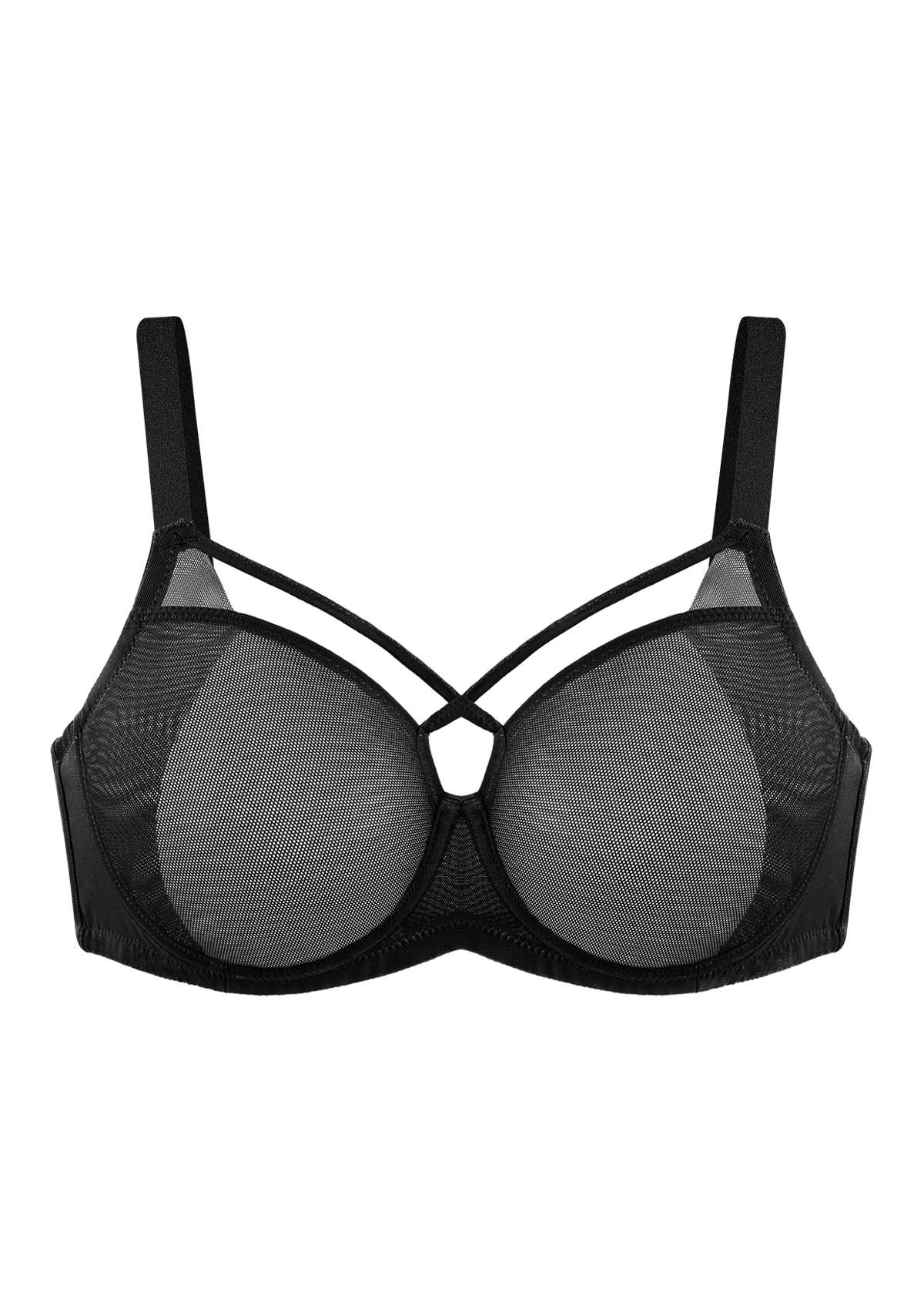 HSIA Billie Cross Front Strap Smooth Sheer Mesh Comfy Underwire Bra - Black / 36 / I