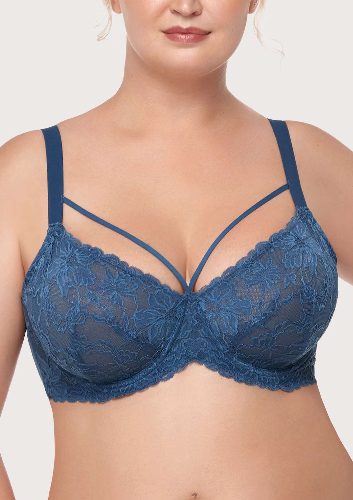 HSIA Pretty In Petals Bra For Big Boobs: Posture Support Minimizer Bra - Dark Blue / 40 / C