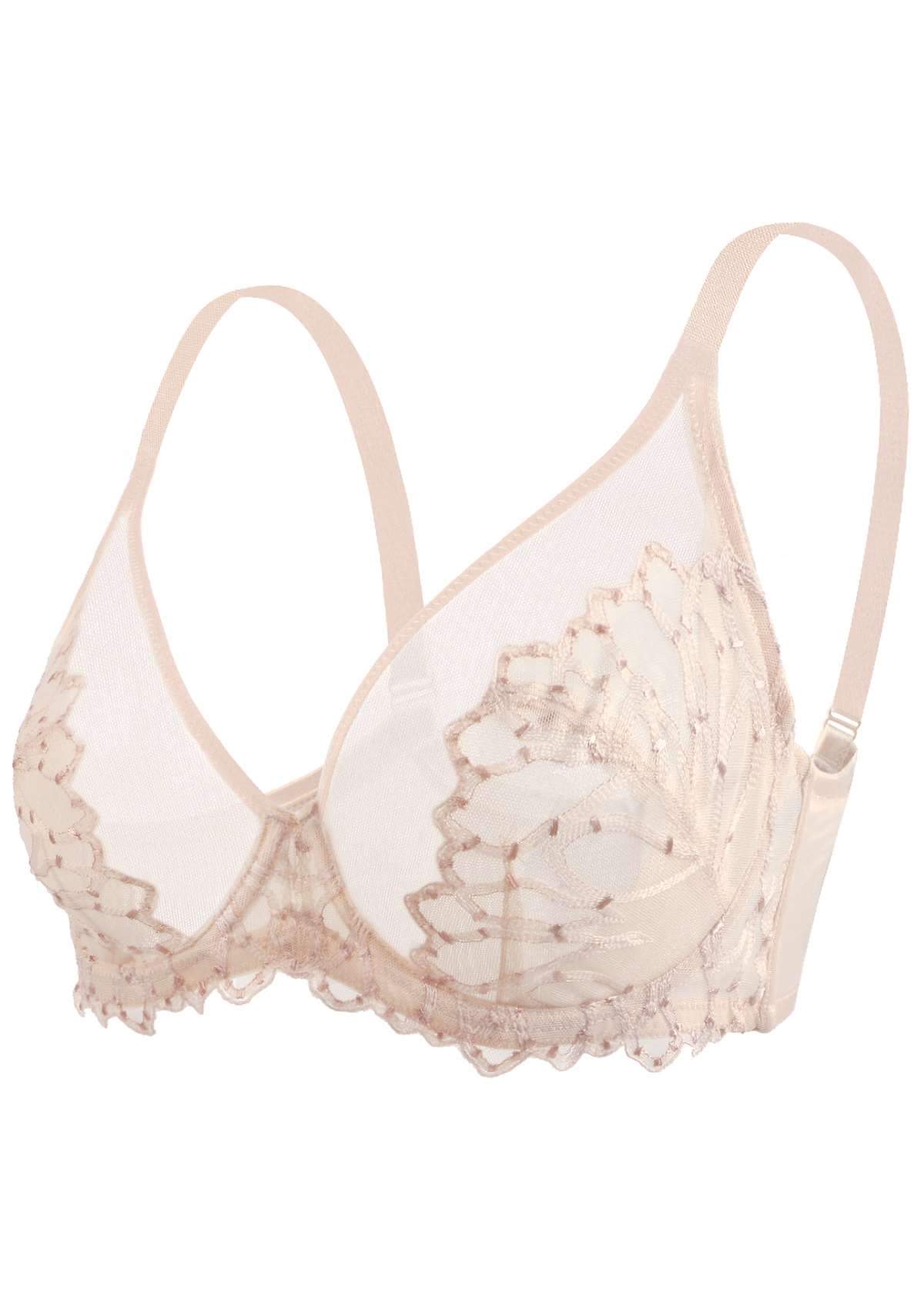 HSIA Chrysanthemum Plus Size Lace Bra: Back Support Bra For Posture - Light Pink / 34 / DD/E