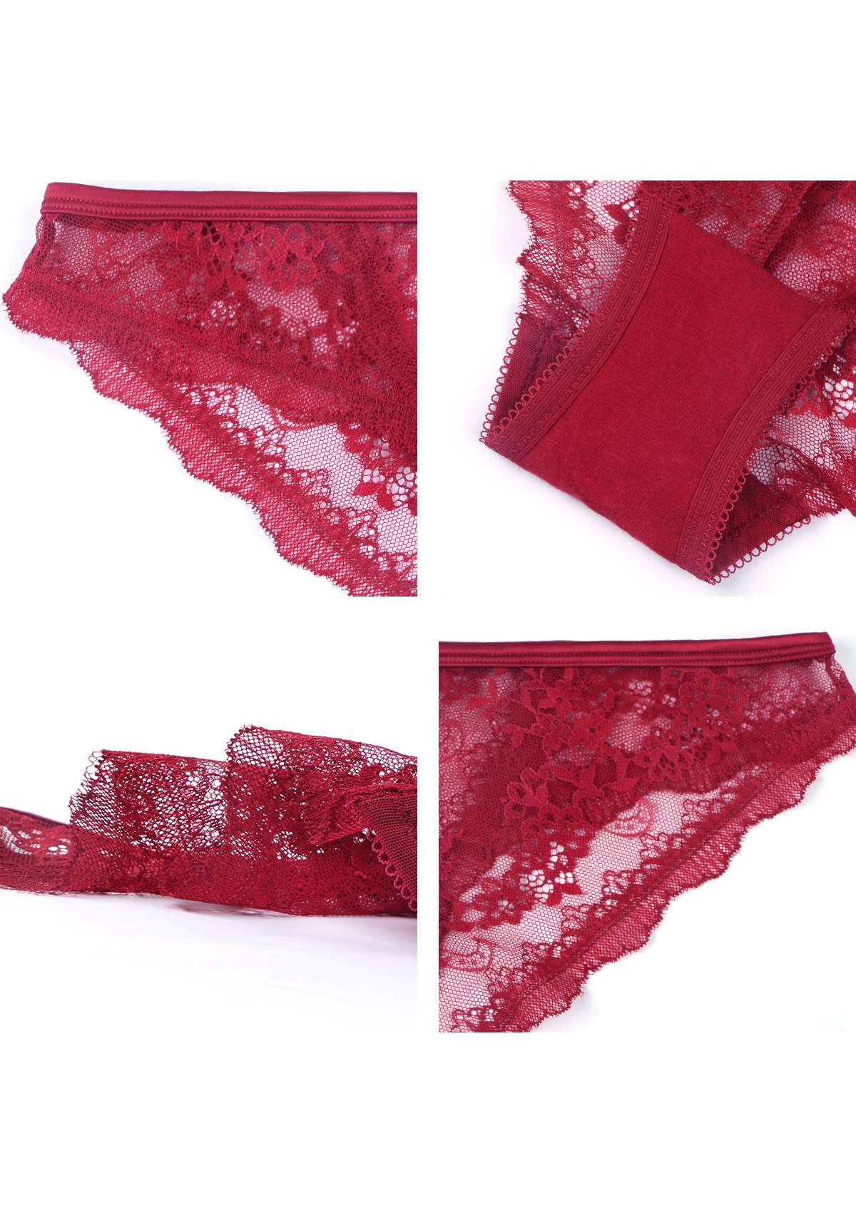 HSIA Floral Bridal Lace Back Sheer Sophisticated Cheeky Underwear  - Burgundy / S