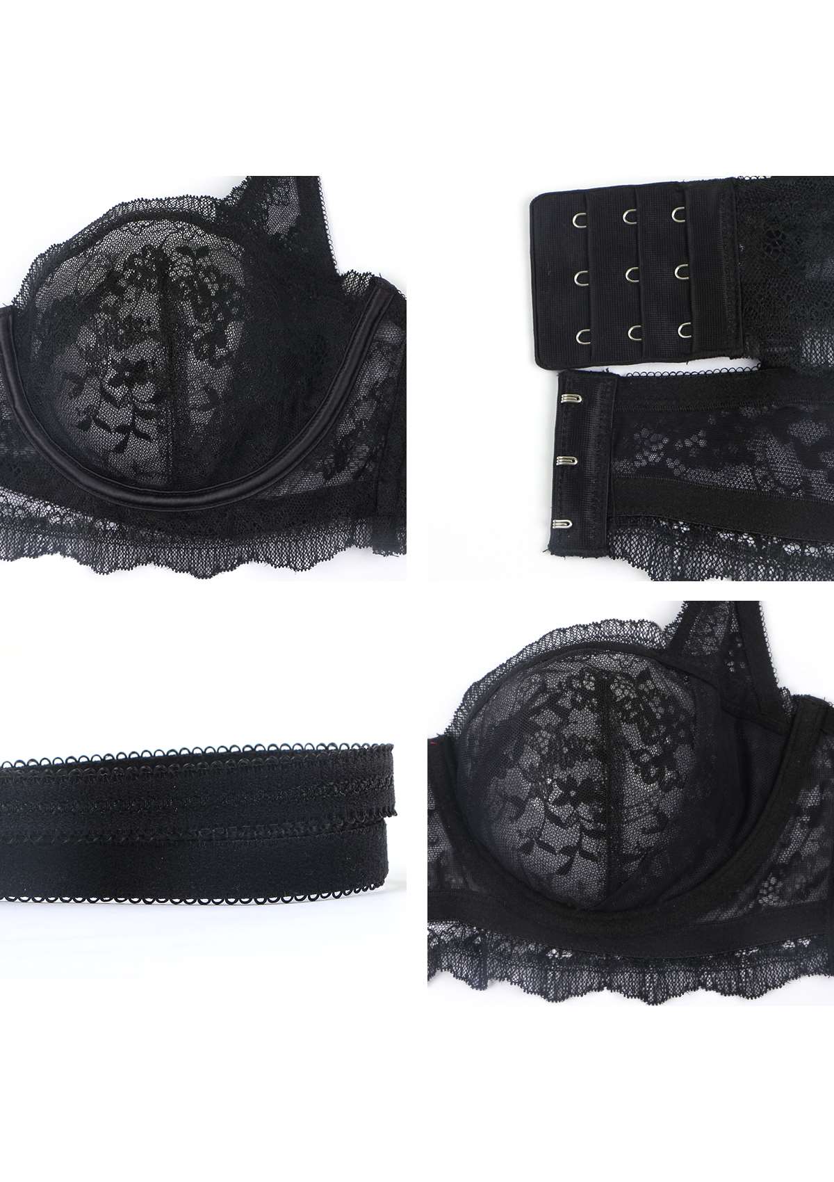 HSIA Floral Lace-adorned Unlined Bridal Timeless Balconette Bra Set - Black / 40 / D