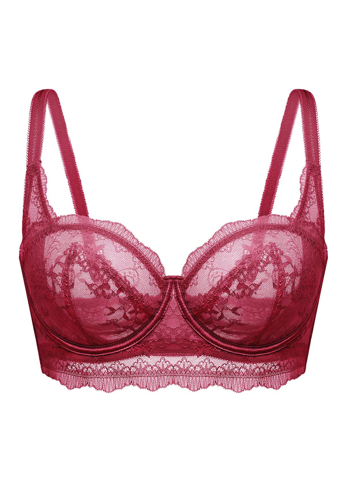 HSIA Floral Lace Unlined Bridal Balconette Bra Set - Supportive Classic - Burgundy / 34 / DDD/F