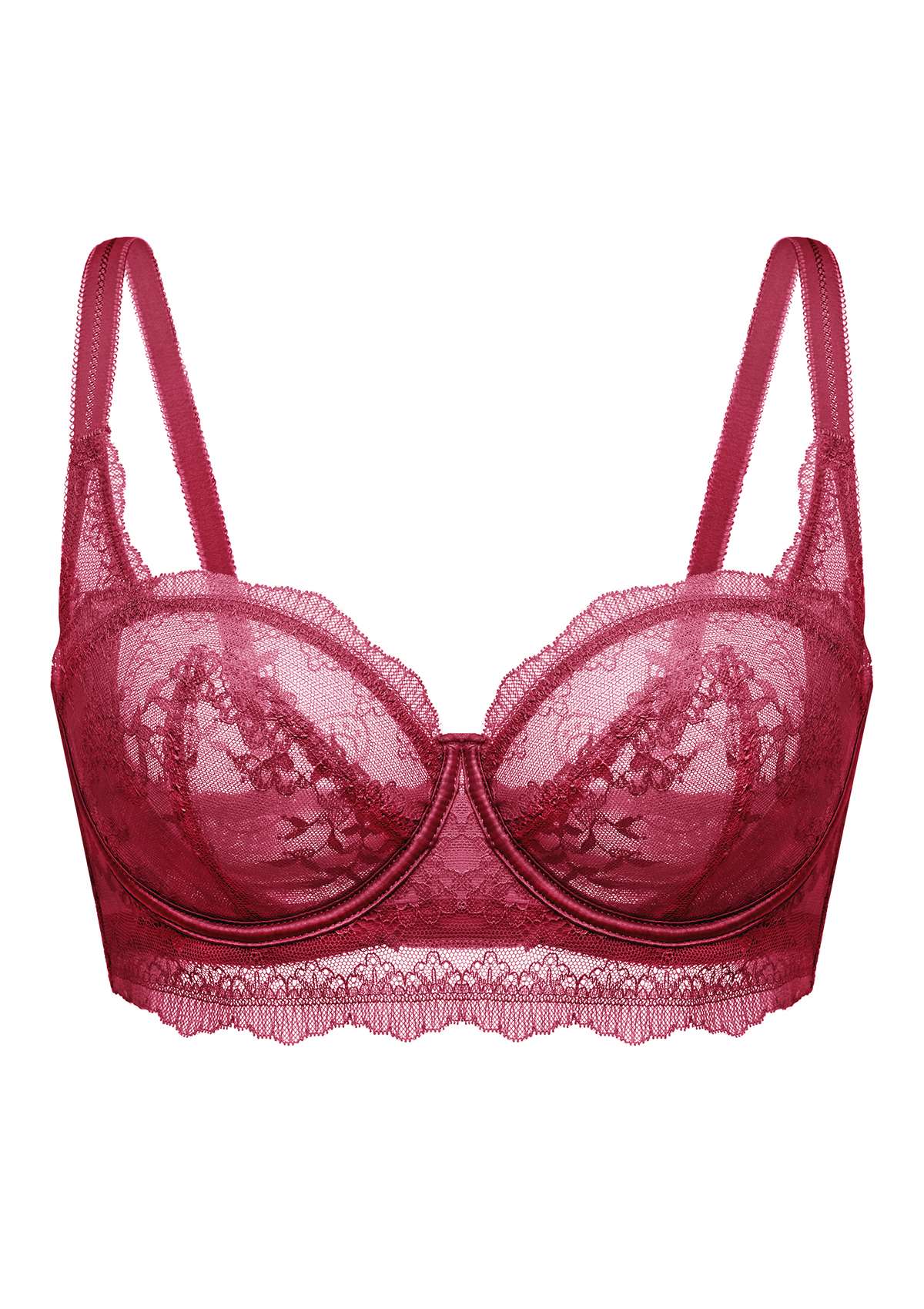 HSIA Floral Lace Unlined Bridal Balconette Bra Set - Supportive Classic - Burgundy / 38 / DDD/F