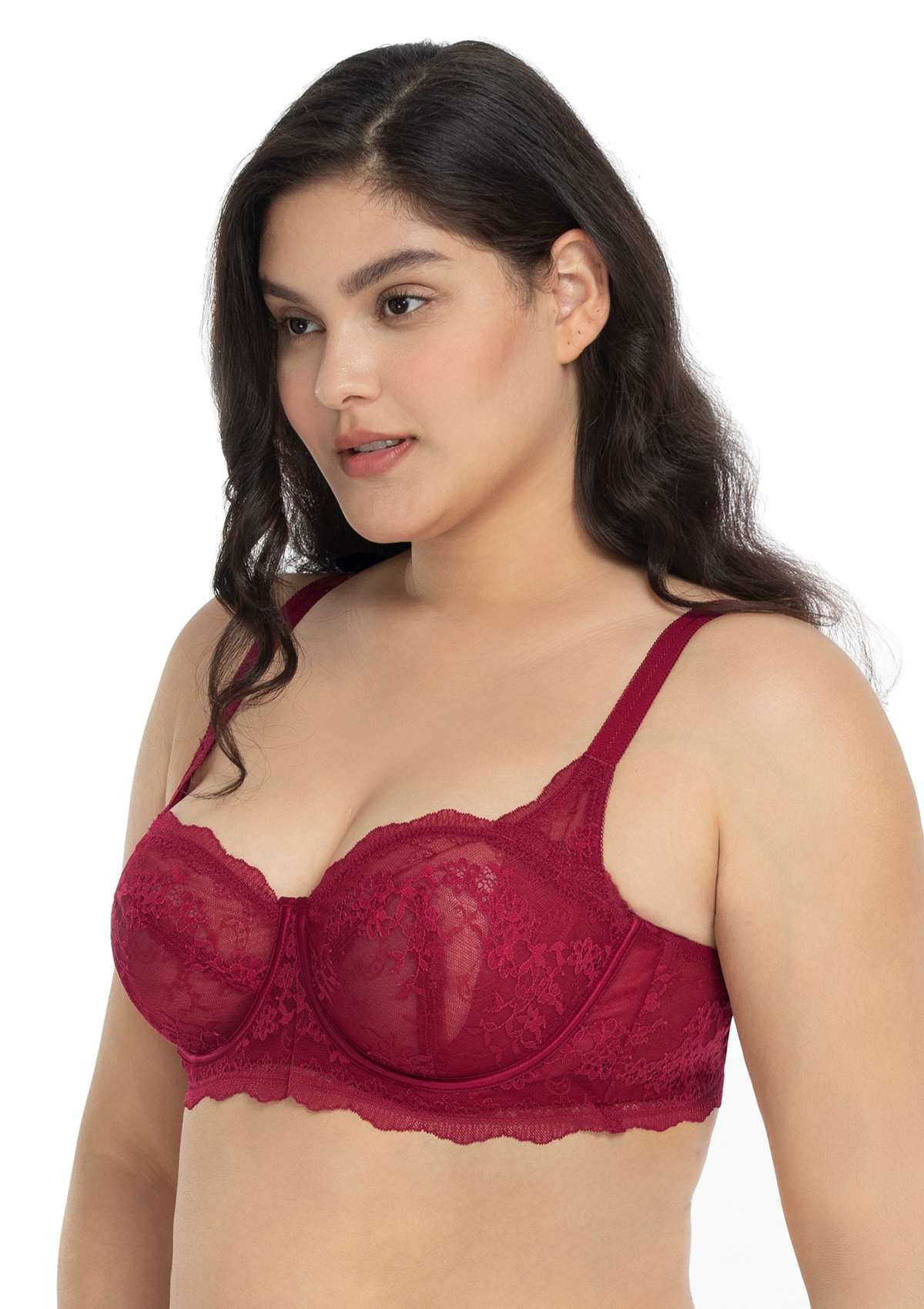 HSIA Floral Lace Unlined Bridal Balconette Bra Set - Supportive Classic - Burgundy / 34 / DDD/F