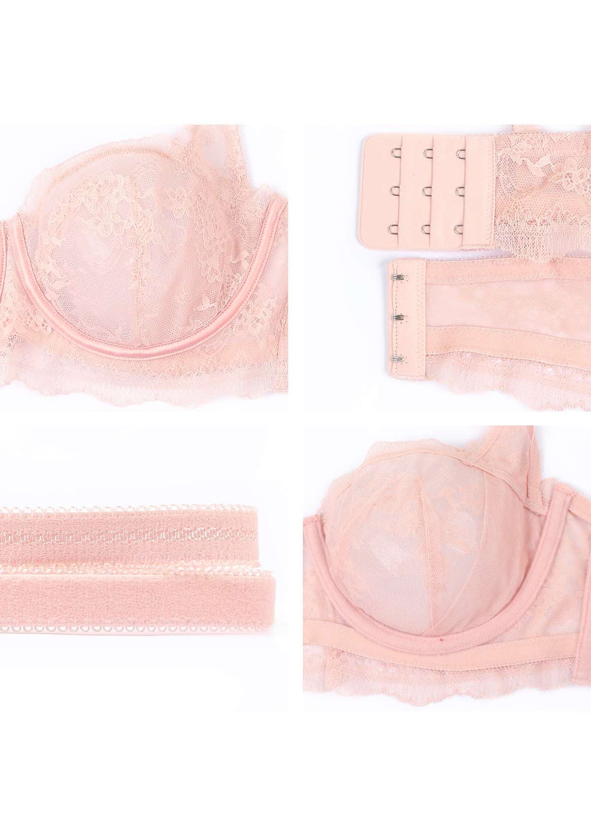 HSIA Floral Lace Unlined Bridal Balconette Delicate Bra Panty Set - Pink / 40 / D