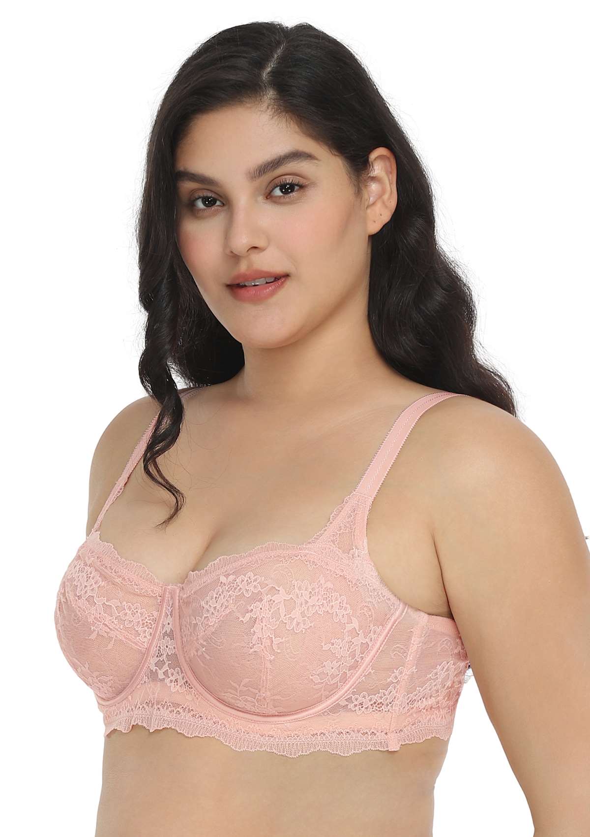 HSIA Floral Lace Unlined Bridal Balconette Delicate Bra Panty Set - Pink / 36 / DD/E