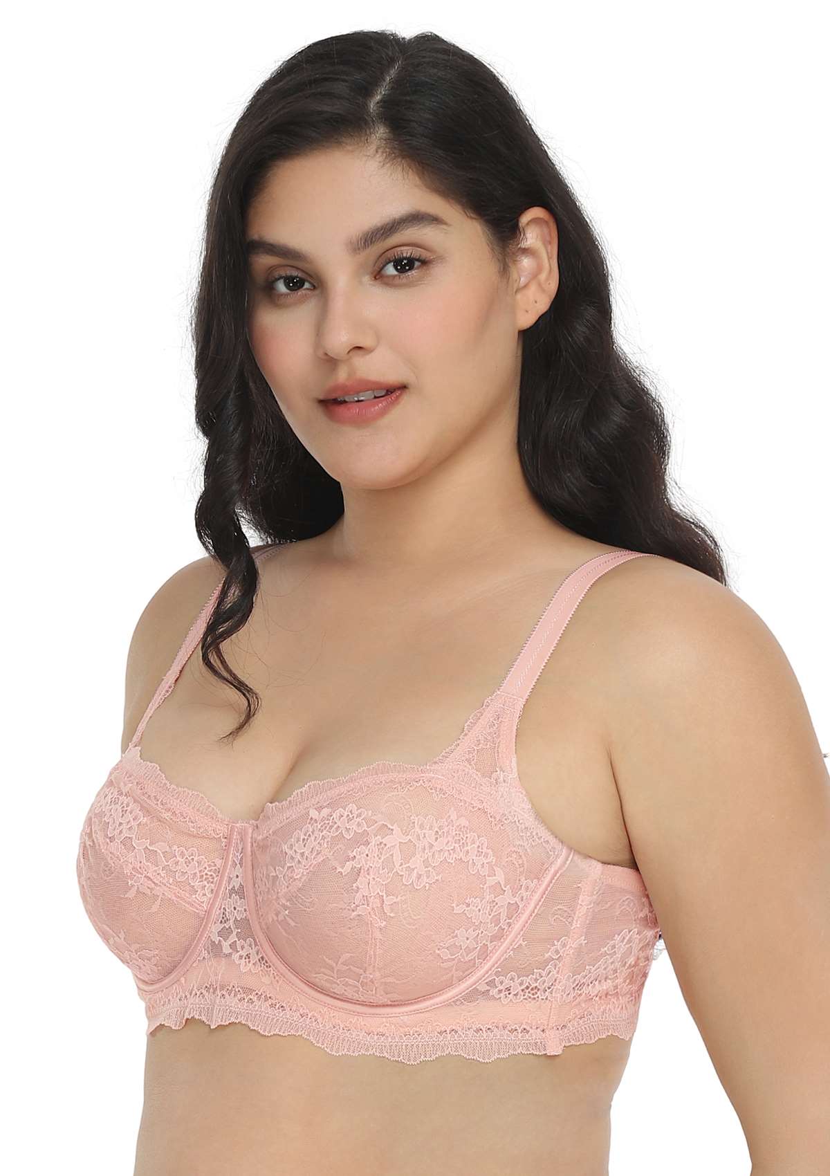 HSIA Floral Lace Unlined Bridal Balconette Delicate Bra Panty Set - Pink / 36 / DDD/F