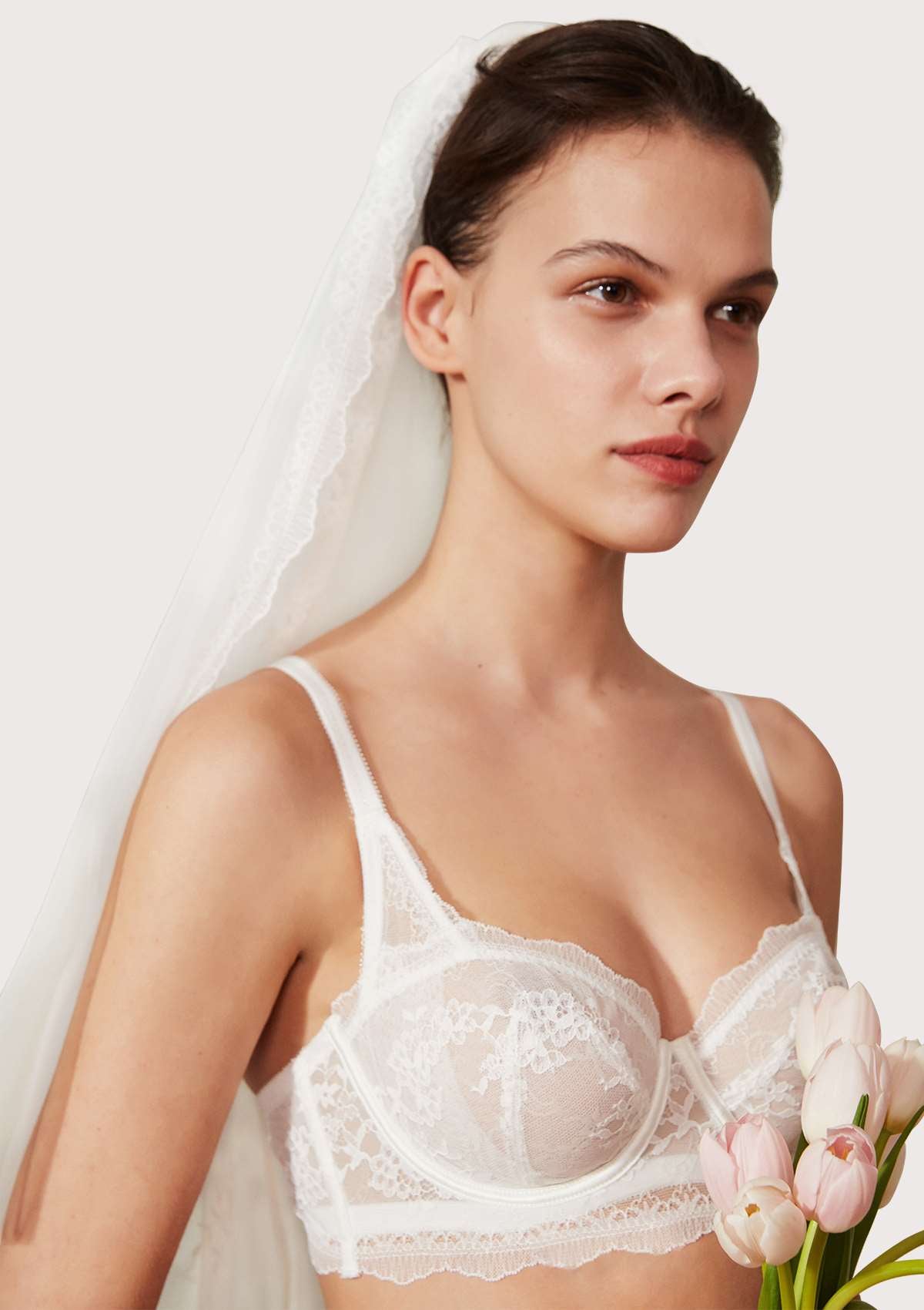 HSIA Floral Lace Unlined Bridal Romantic Balconette Bra Panty Set  - White / 40 / D