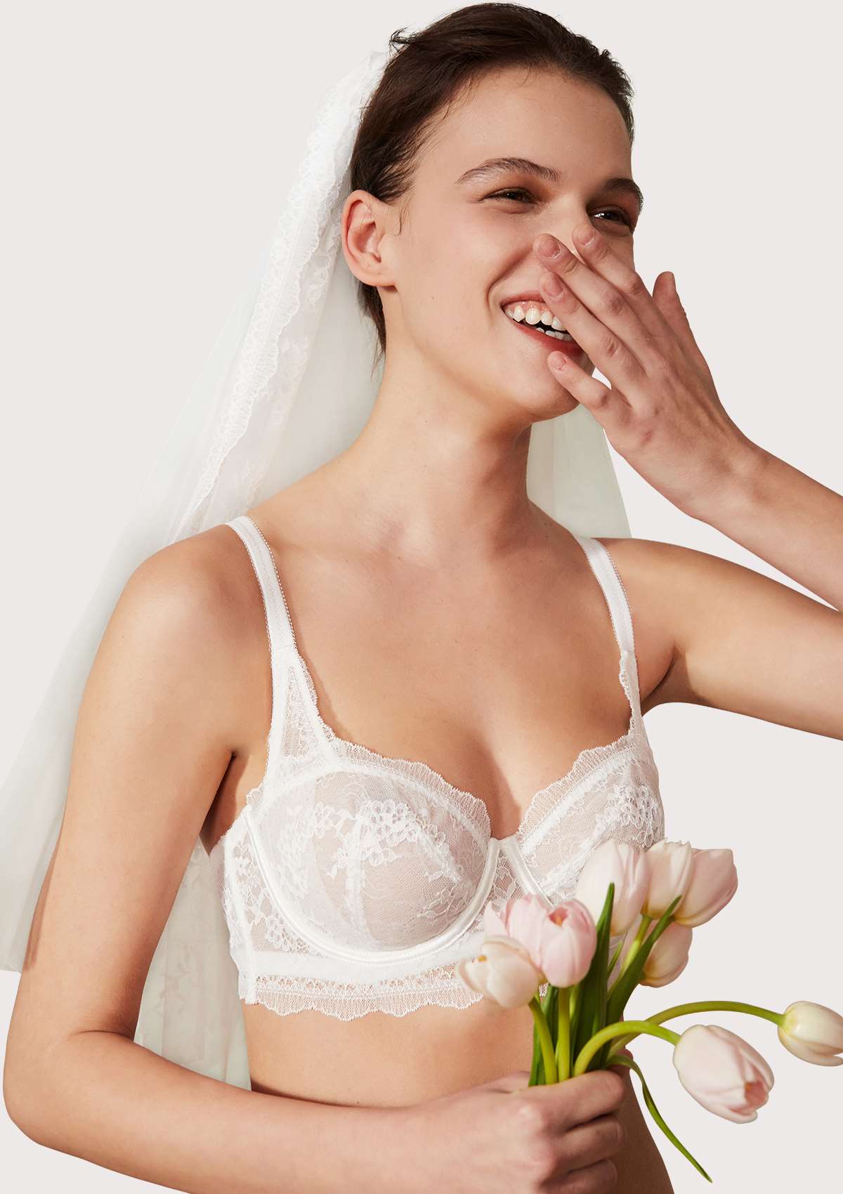 HSIA Floral Lace Unlined Bridal Romantic Balconette Bra Panty Set  - White / 38 / C