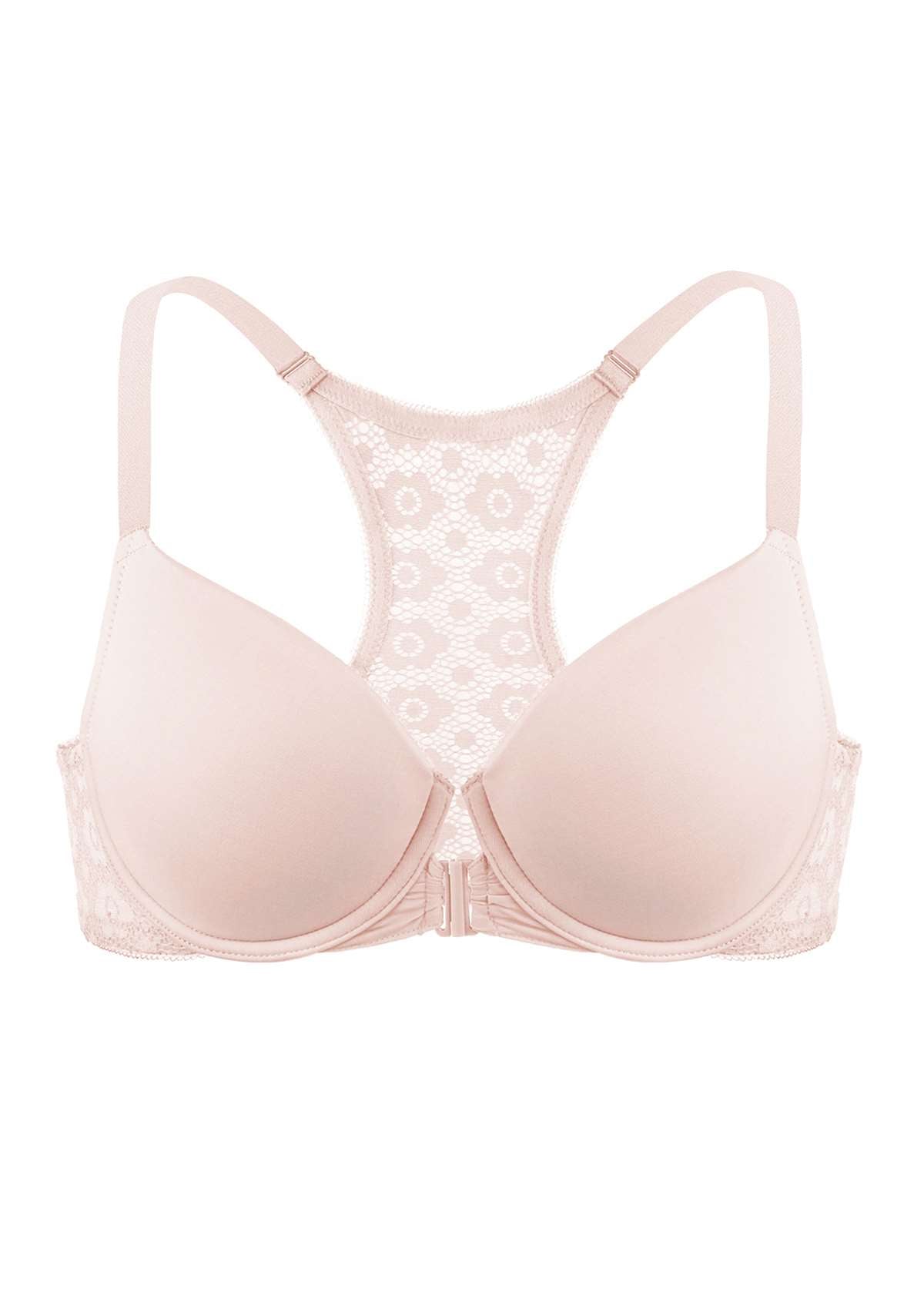 HSIA Serena Front-Close Lace Racerback Underwire Bra For Back Support - Pink / 38 / D
