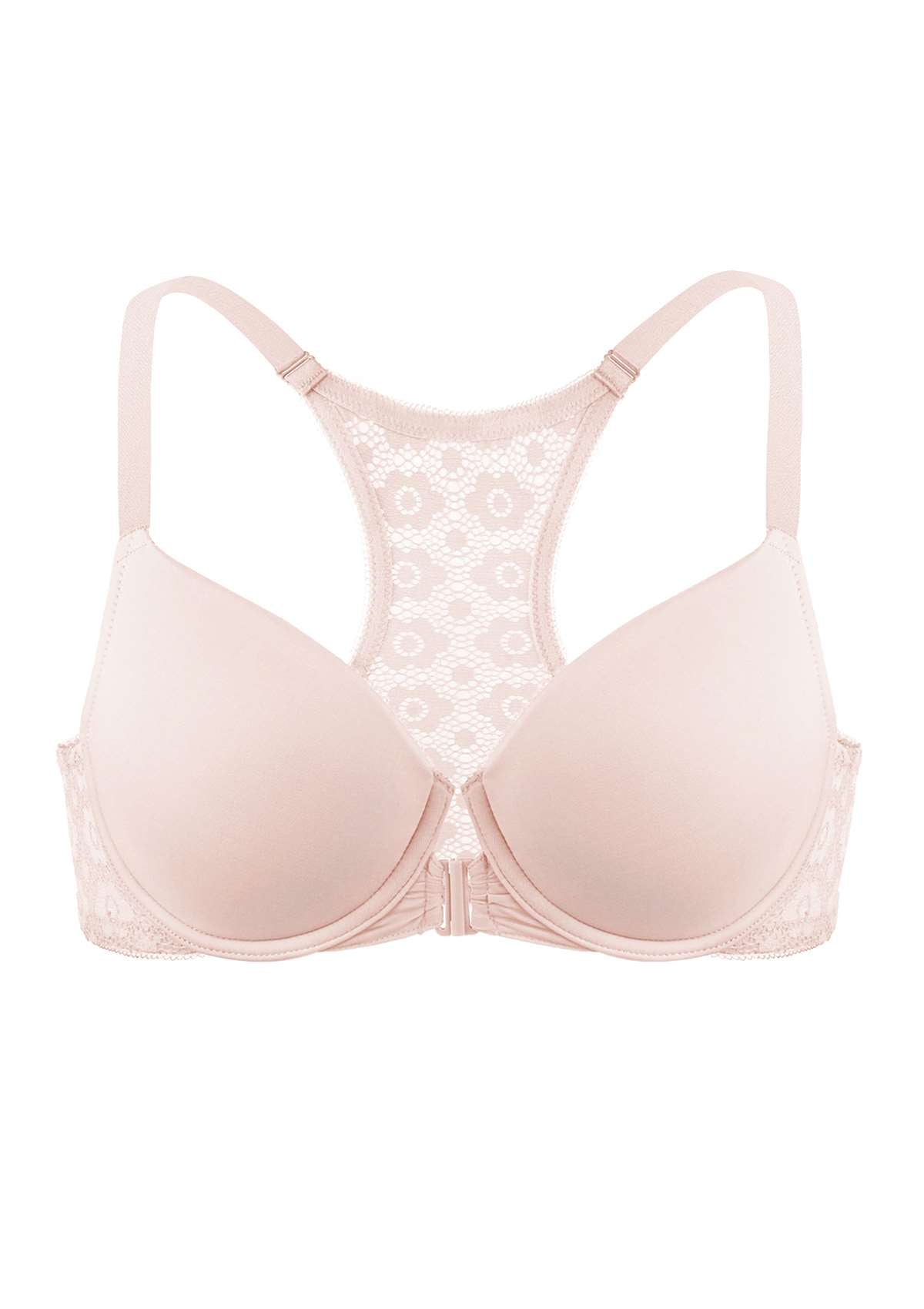 HSIA Serena Front-Close Lace Racerback Underwire Bra For Back Support - Pink / 34 / C