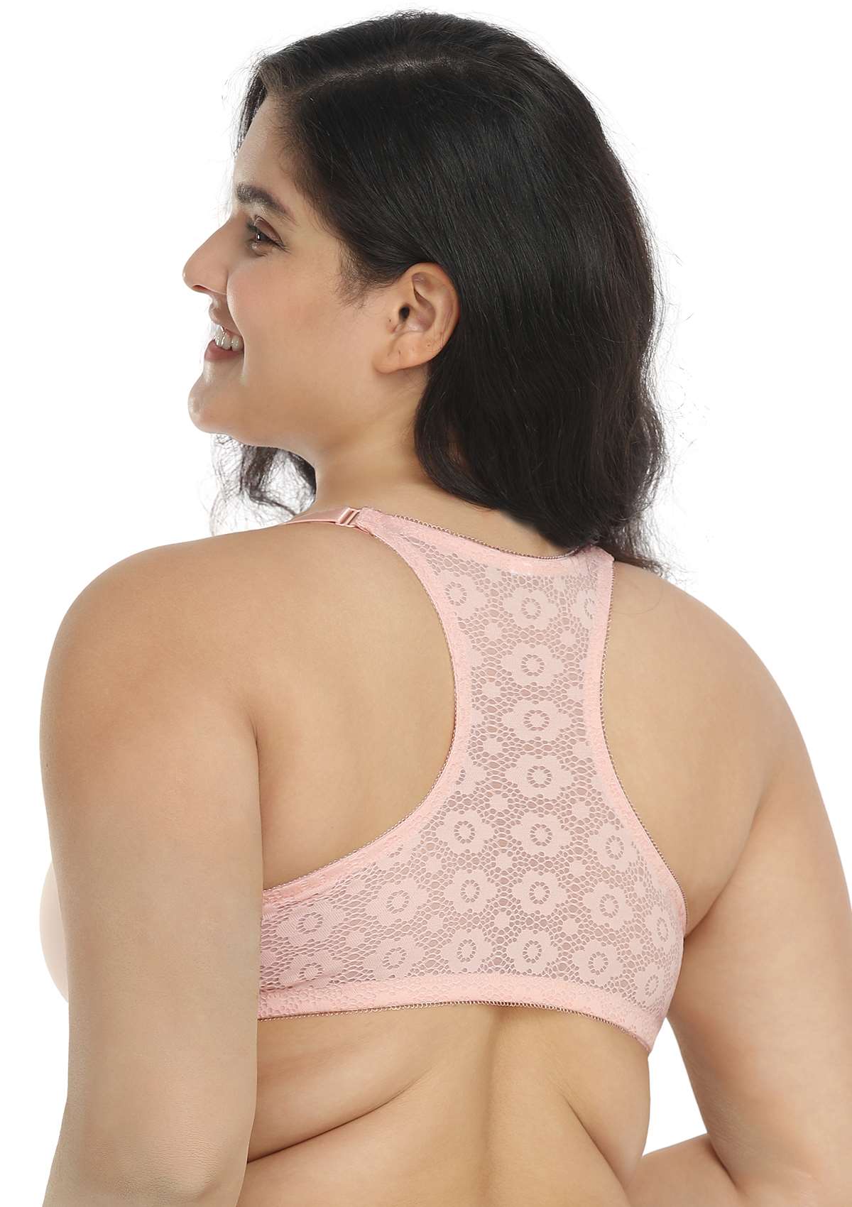 HSIA Serena Front-Close Lace Racerback Underwire Bra For Back Support - Pink / 36 / DDD/F