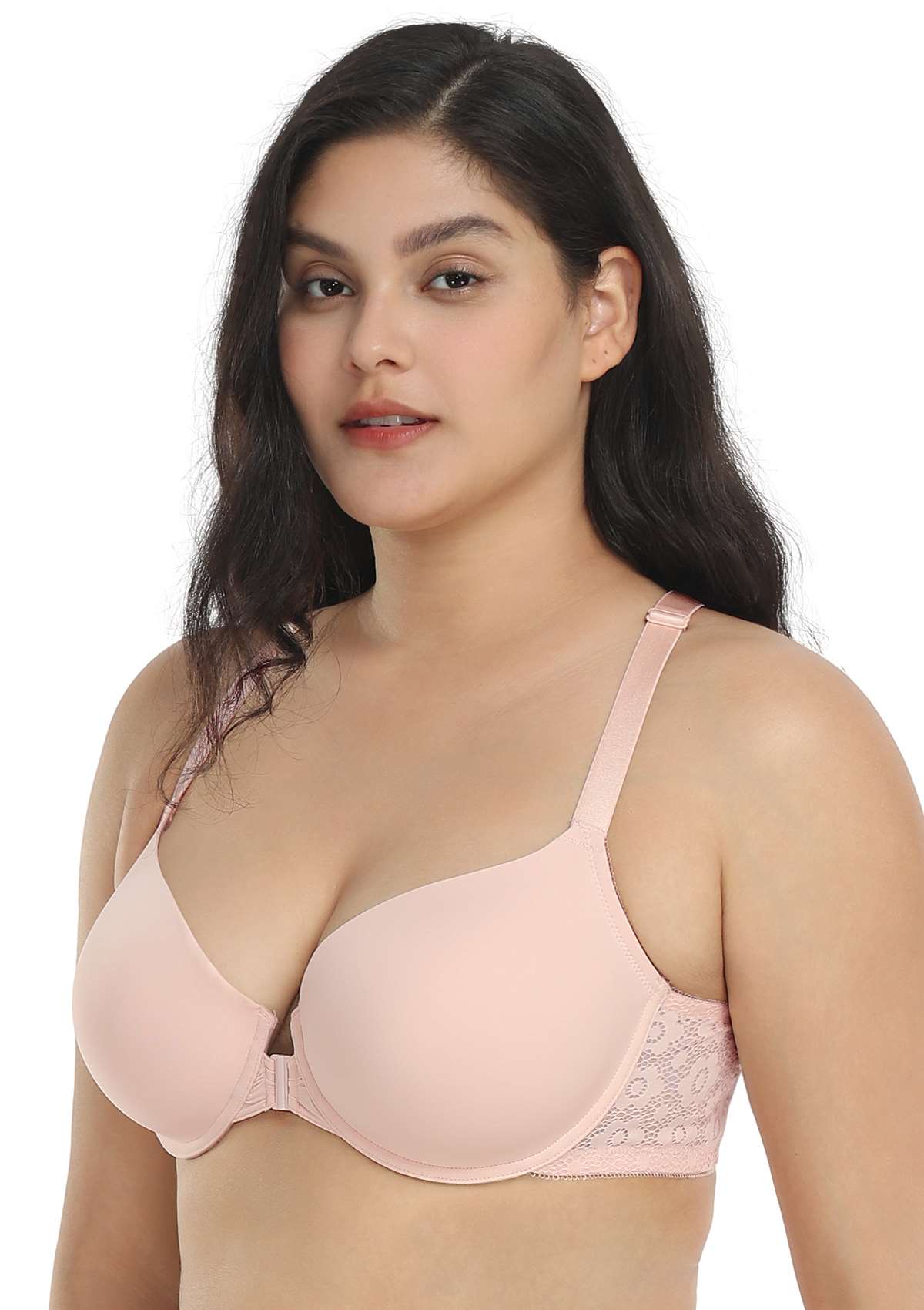 HSIA Serena Front-Close Lace Racerback Underwire Bra For Back Support - Pink / 34 / DD/E