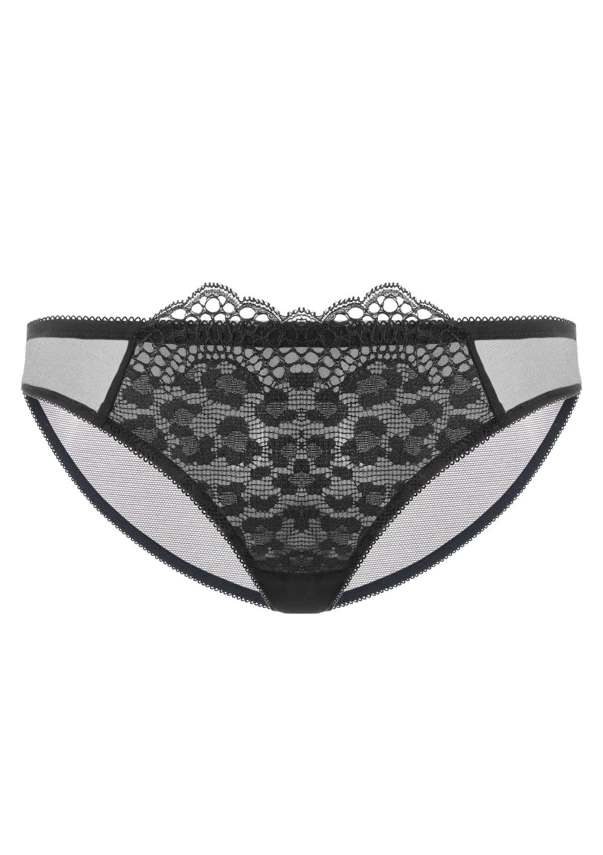 HSIA Leopard-Print Lace Front Mesh Back Bikini Panties - 3 Pack - S / Purple+Black+Gray