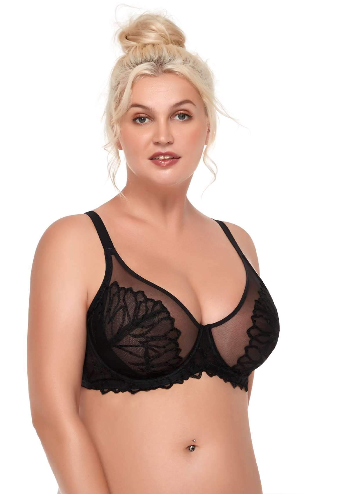 HSIA Chrysanthemum Unlined Lace Bra: Underwire Bra, No Padding - Black / 32 / C