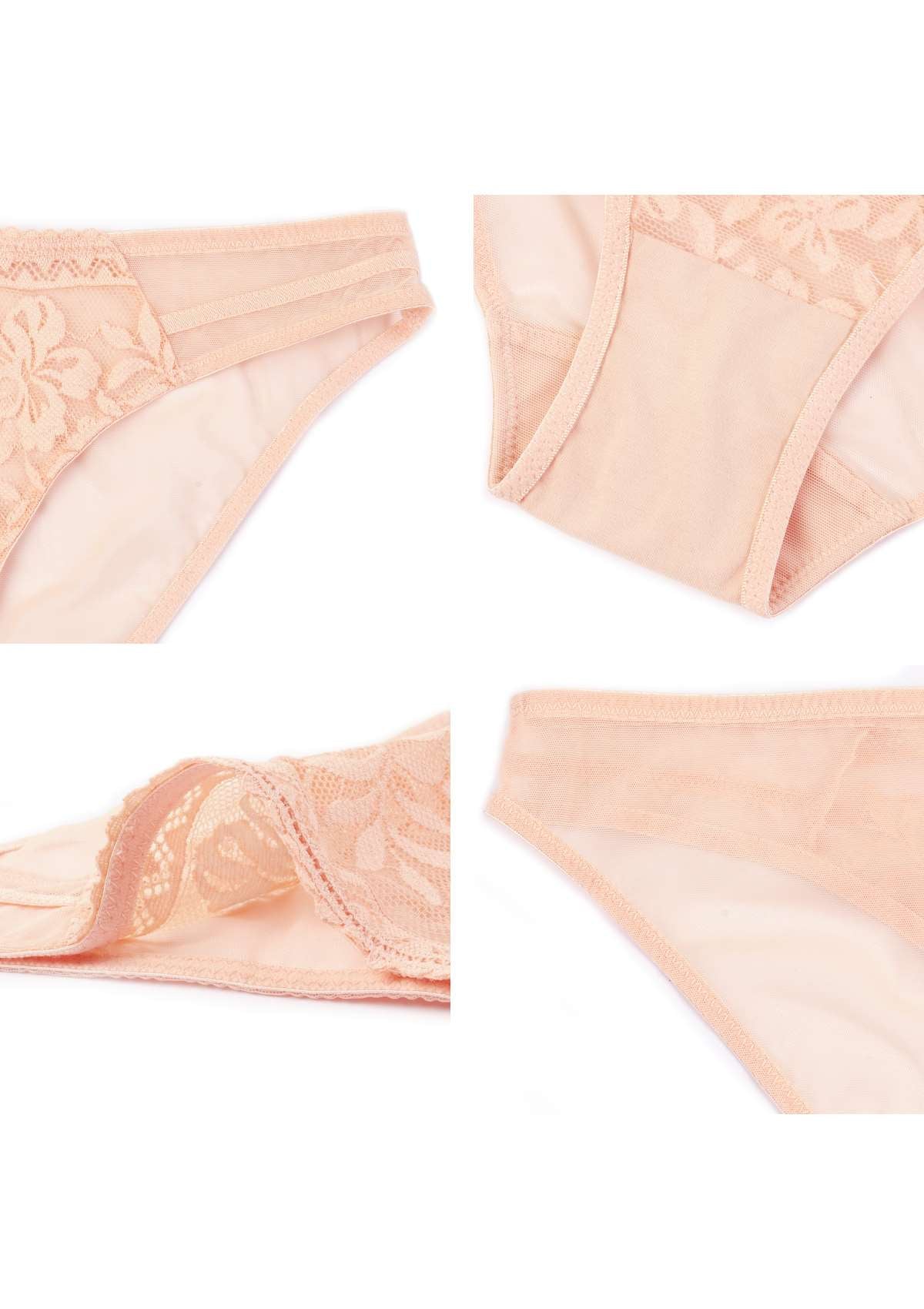 HSIA Gladioli Floral Lace Mesh Airy Elegant Beautiful Bikini Underwear - M / Peach