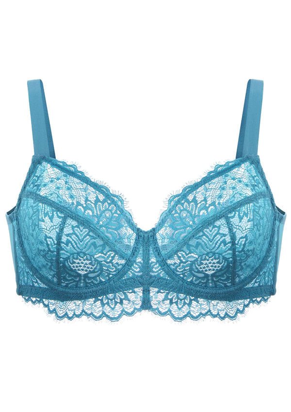 HSIA Sunflower Unlined Lace Bra: Best Bra For Wide Set Breasts - Sky Blue / 42 / DD/E