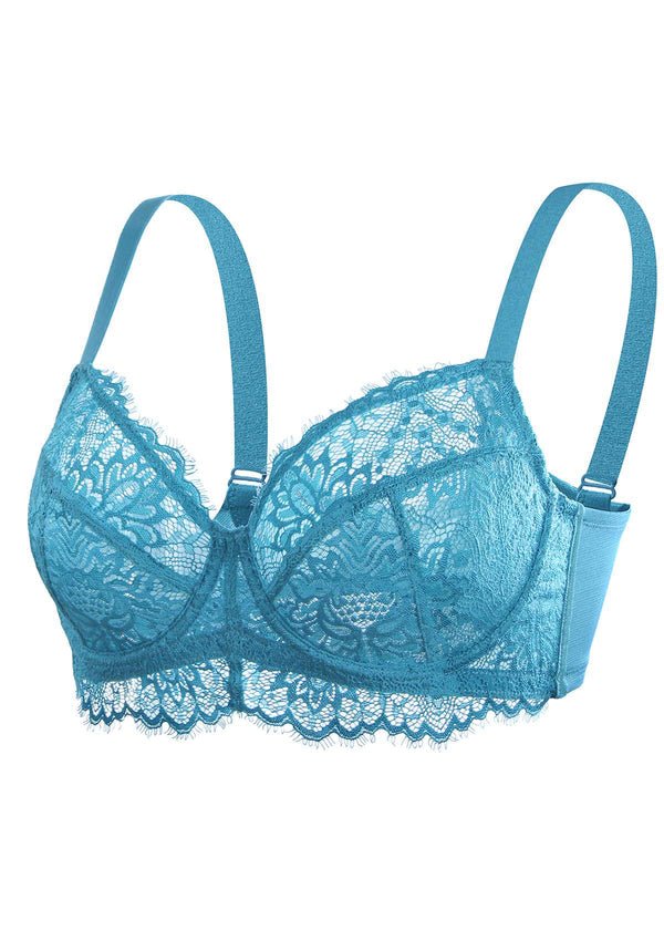 HSIA Sunflower Unlined Lace Bra: Best Bra For Wide Set Breasts - Horizon Blue / 42 / DD/E