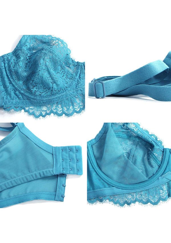 HSIA Sunflower Unlined Lace Bra: Best Bra For Wide Set Breasts - Horizon Blue / 40 / DD/E