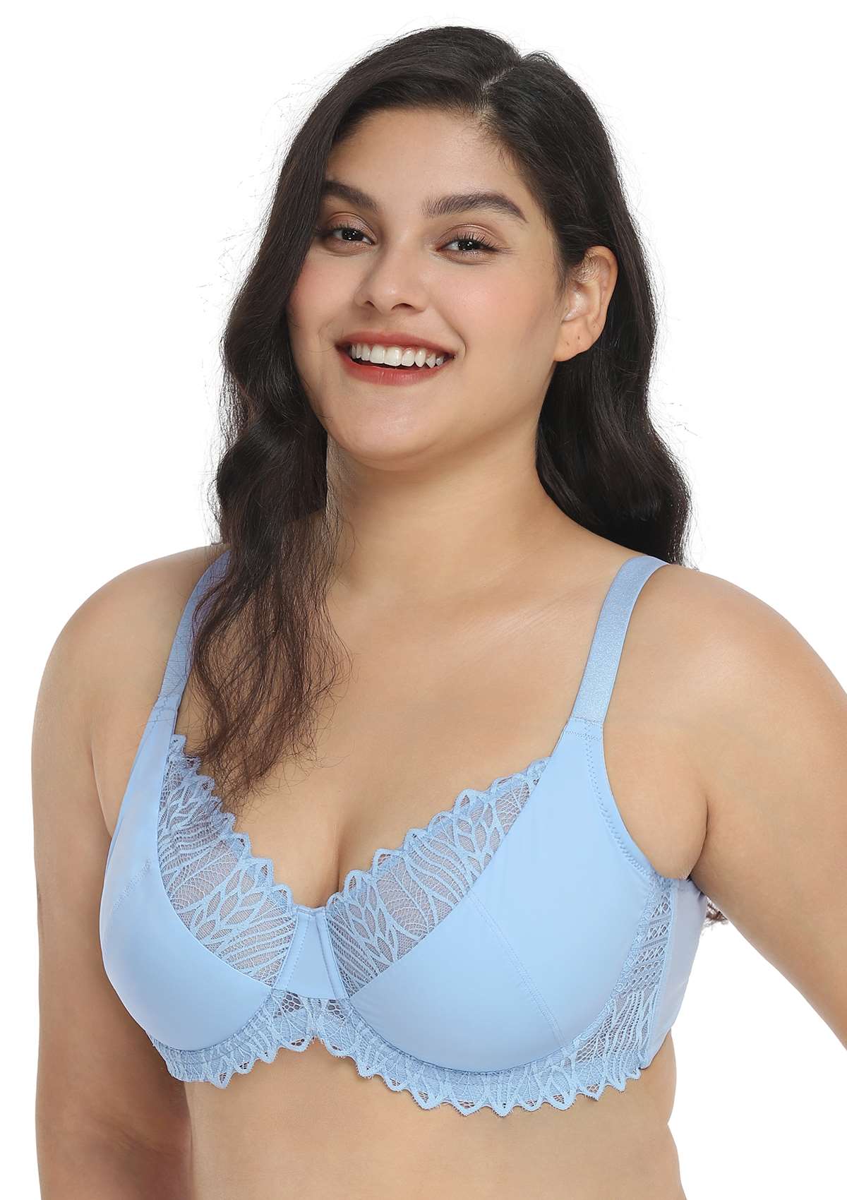 HSIA Pretty Secrets Lace-Trimmed Full Coverage Underwire Bra For Support - Light Blue / 42 / DD/E