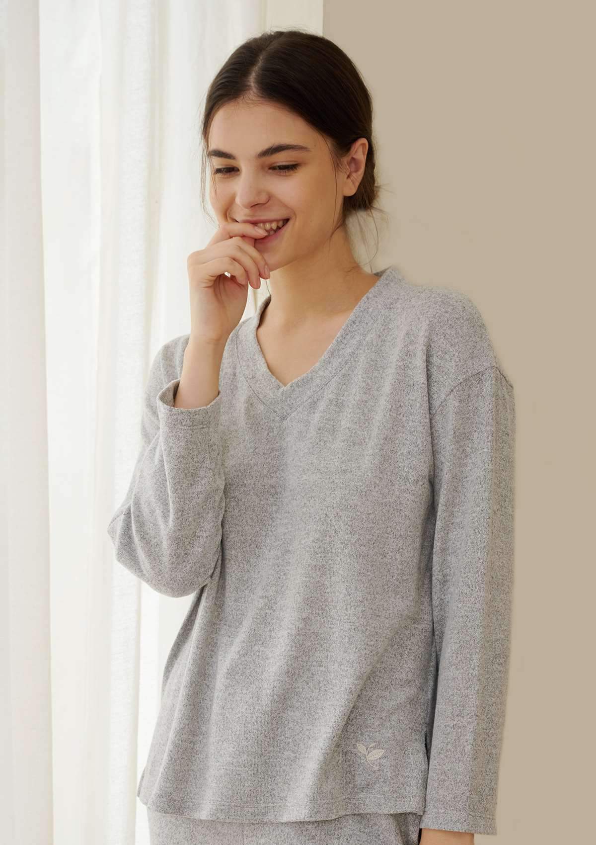 HSIA Knit Long Sleeve Pajama Set - Set / XL / Gray