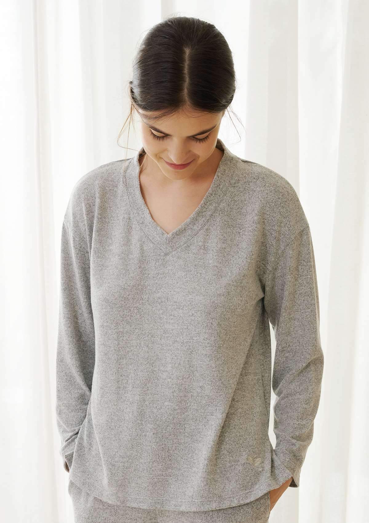 HSIA Knit Long Sleeve Pajama Set - Set / M / Gray