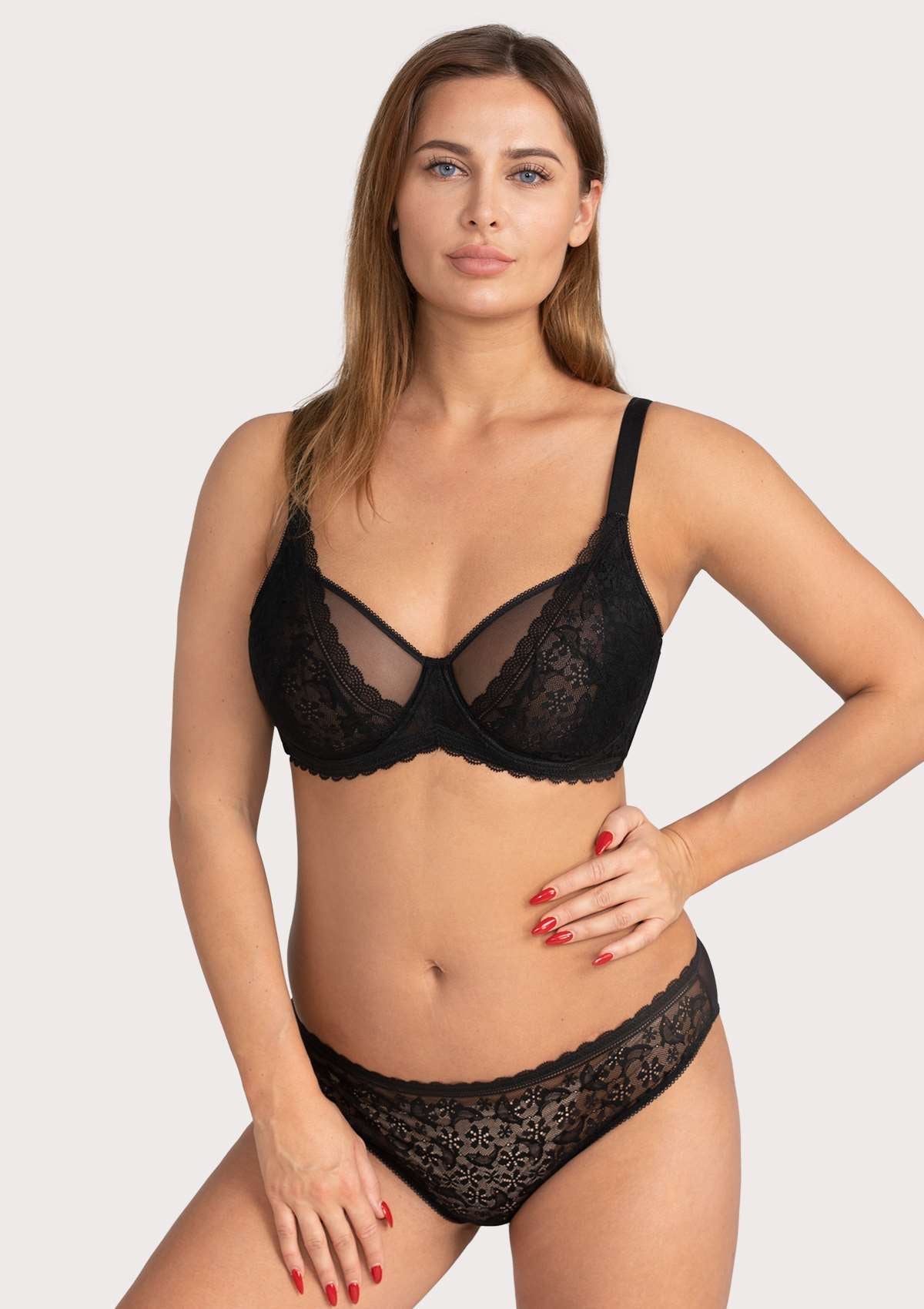 HSIA Anemone Lace Bra And Panties: Back Support Wired Bra - Black / 40 / D