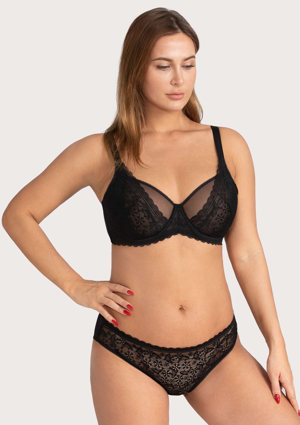 HSIA Anemone Lace Bra And Panties: Back Support Wired Bra - Black / 40 / D