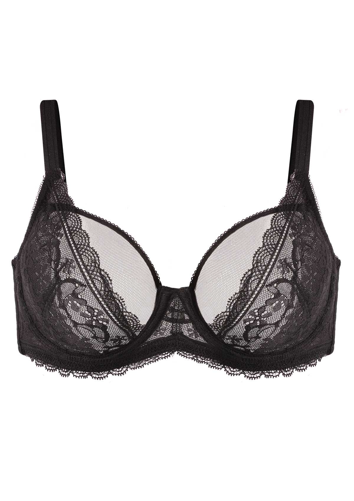 HSIA Anemone Lace Bra And Panties: Back Support Wired Bra - Black / 40 / DD/E