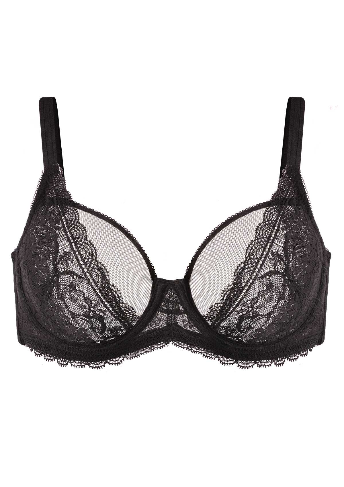 HSIA Anemone Lace Bra And Panties: Back Support Wired Bra - Black / 40 / C