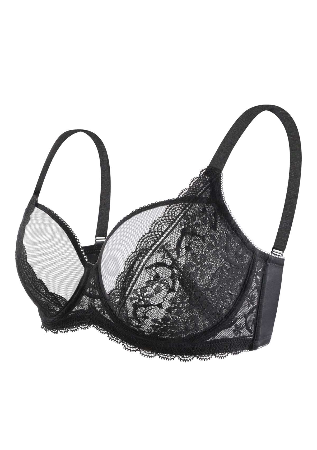 HSIA Anemone Lace Bra And Panties: Back Support Wired Bra - Black / 34 / D