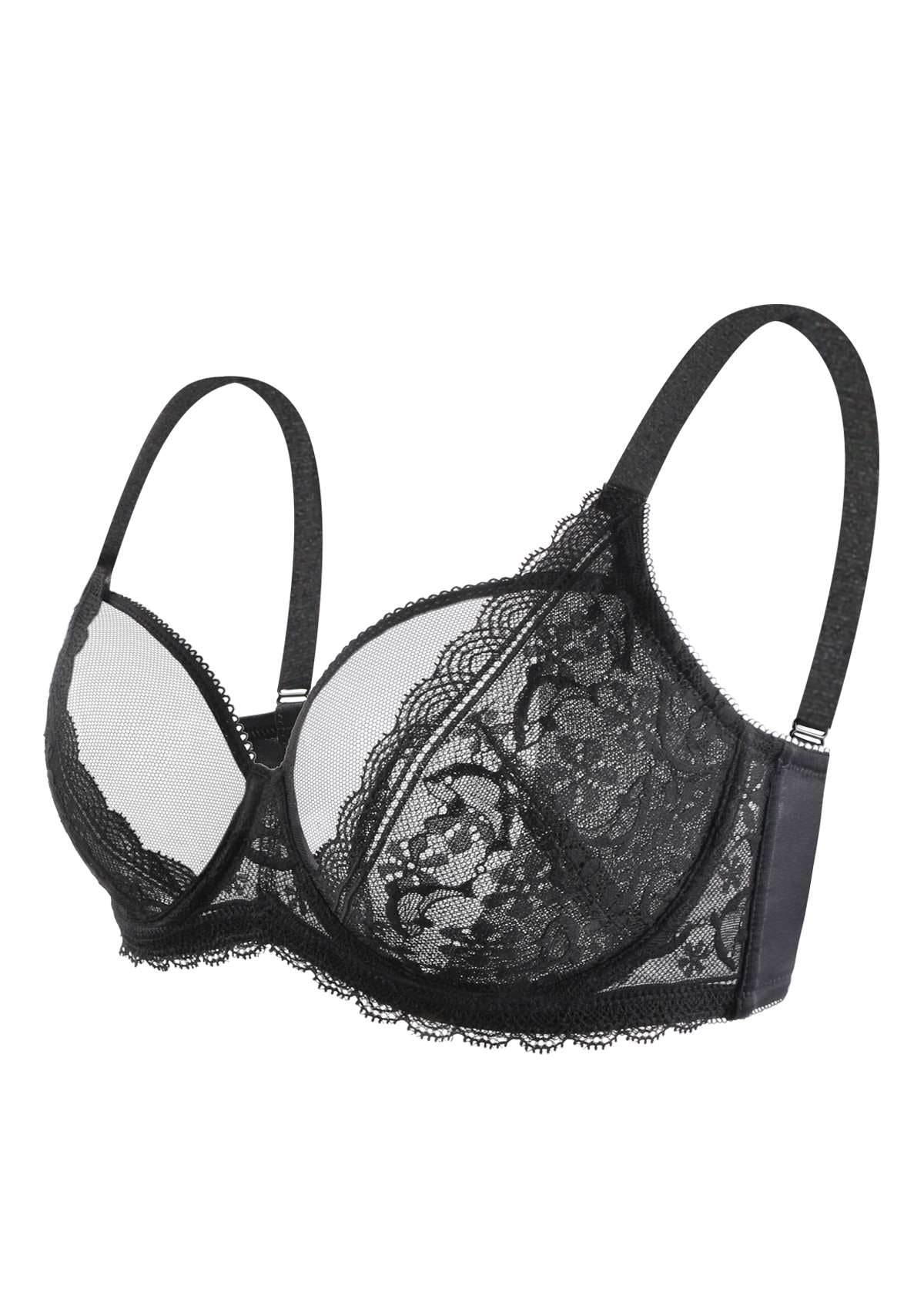 HSIA Anemone Lace Bra And Panties: Back Support Wired Bra - Black / 34 / DDD/F