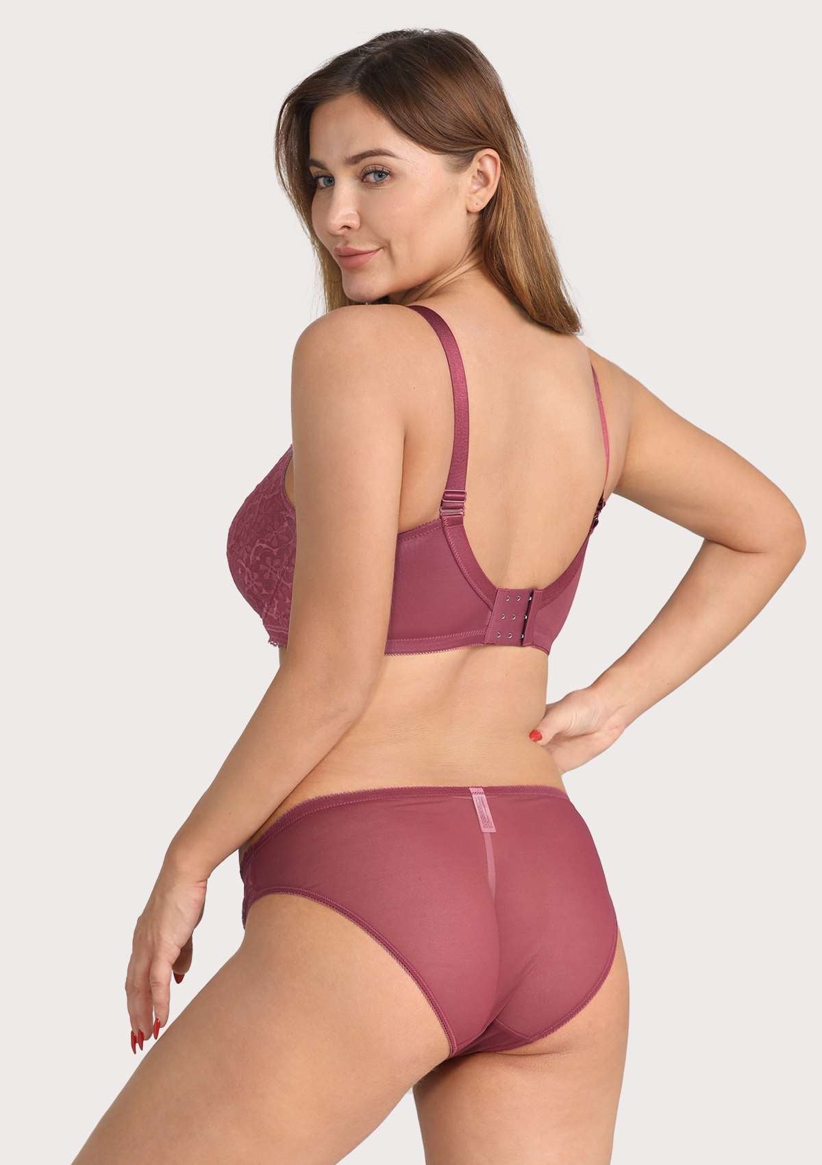 HSIA Anemone Sexy Lace Bra Panty Set: Thick Strap Bra - Burgundy / 36 / D