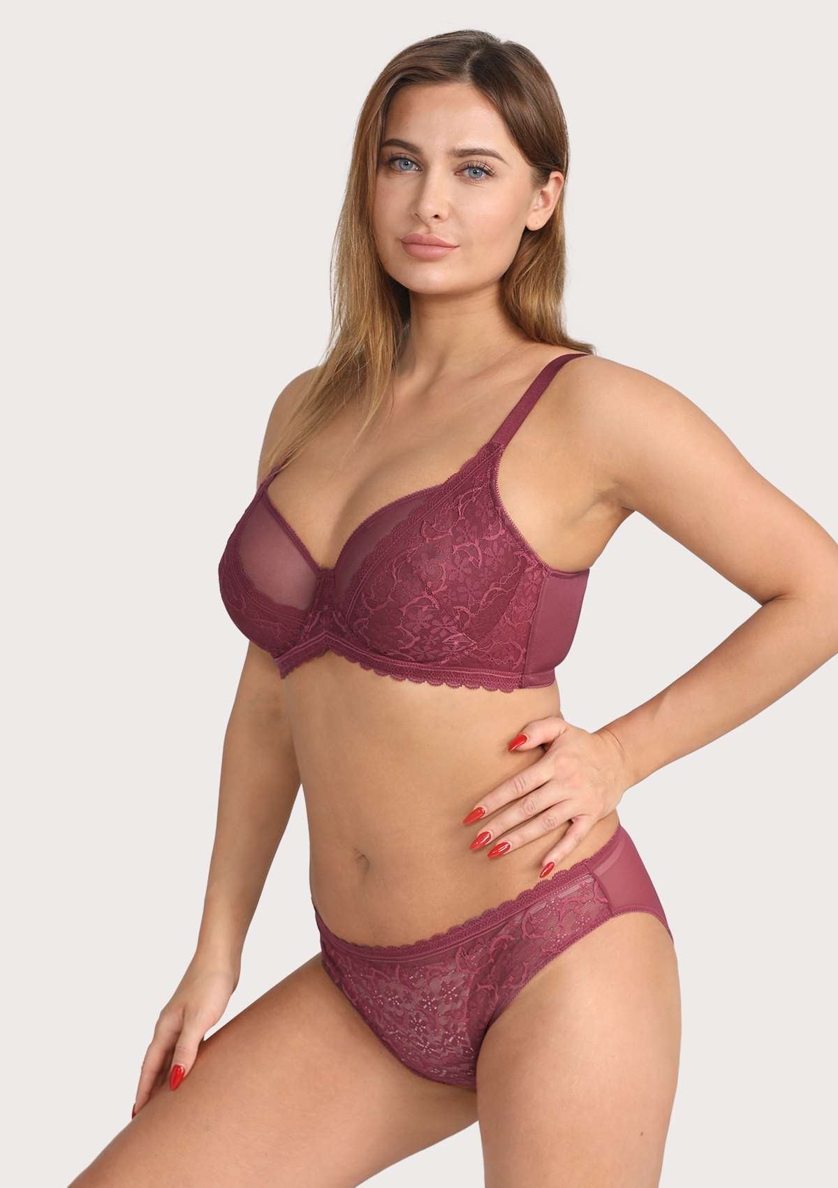 HSIA Anemone Sexy Lace Bra Panty Set: Thick Strap Bra - Burgundy / 36 / D