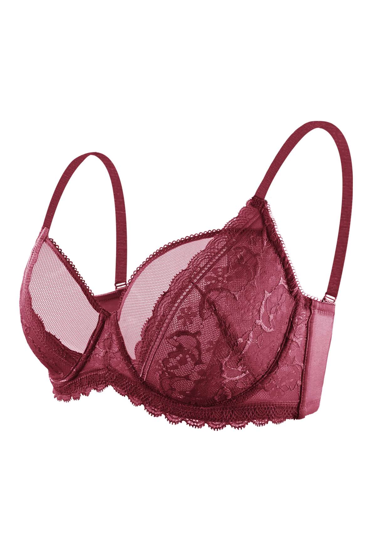 HSIA Anemone Sexy Lace Bra Panty Set: Thick Strap Bra - Burgundy / 40 / DDD/F