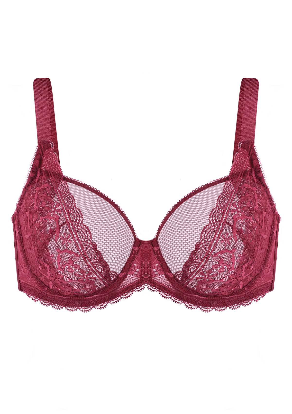 HSIA Anemone Sexy Lace Bra Panty Set: Thick Strap Bra - Burgundy / 34 / DD/E