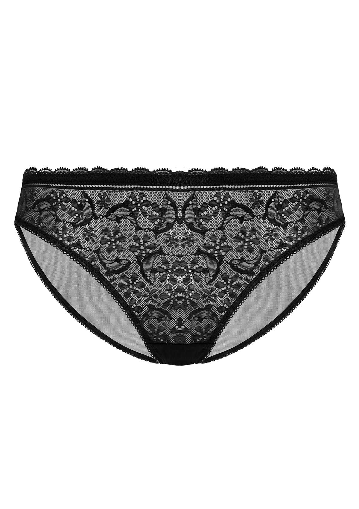 HSIA Anemone Lace Dolphin-Patterned Front And Mesh Back Panties-3 Pack - S / Black+Burgundy+White
