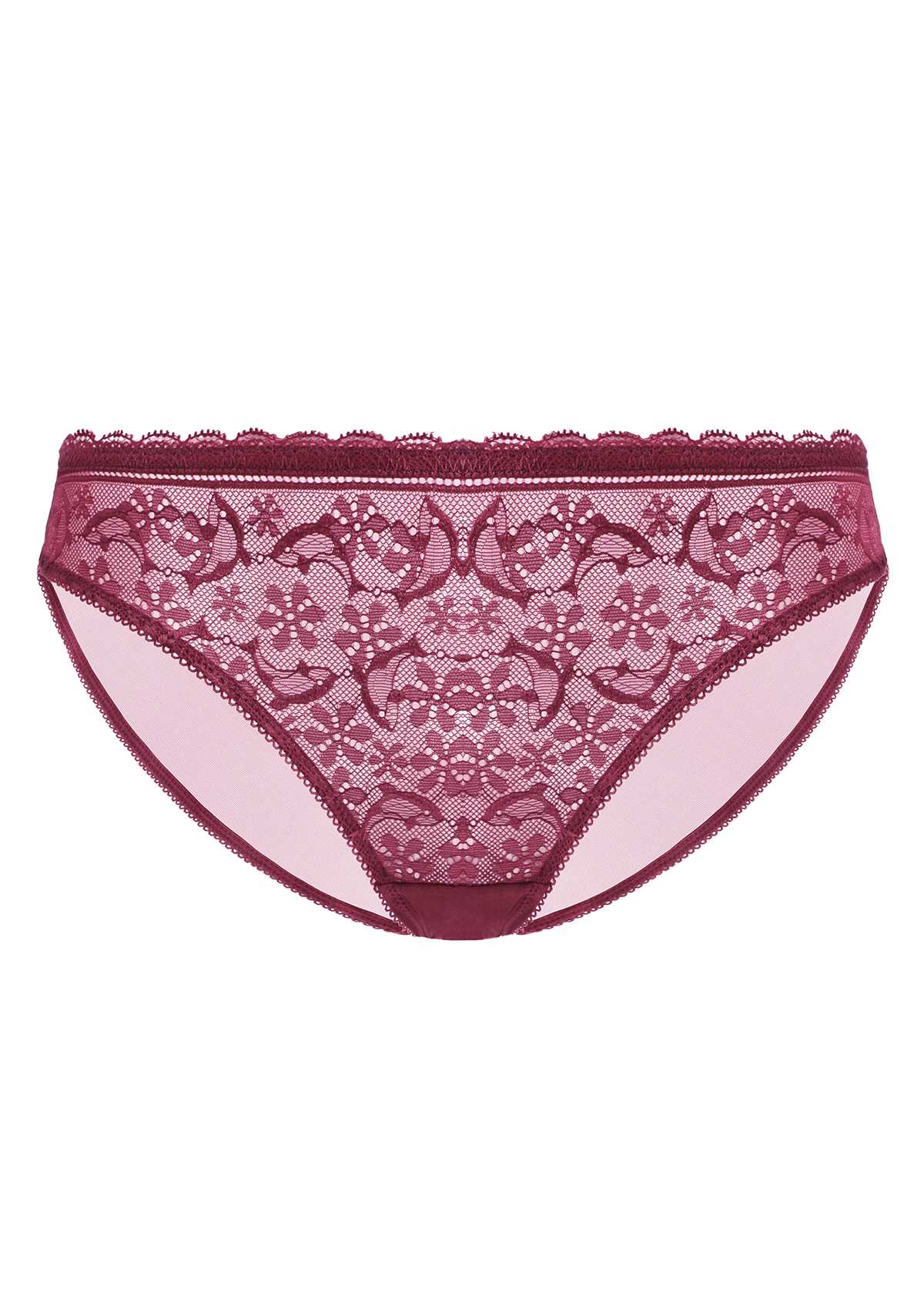HSIA Anemone Lace Dolphin-Patterned Front And Mesh Back Panties-3 Pack - M / Black+Burgundy+White