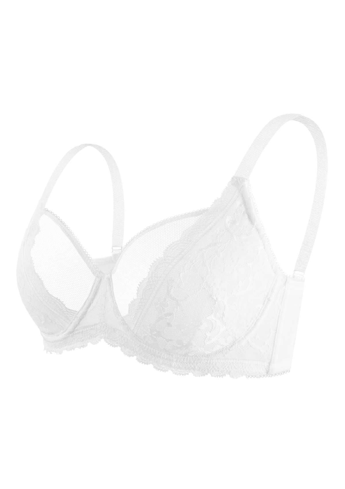 HSIA Anemone Big Bra: Best Bra For Lift And Support, Floral Bra - White / 38 / C