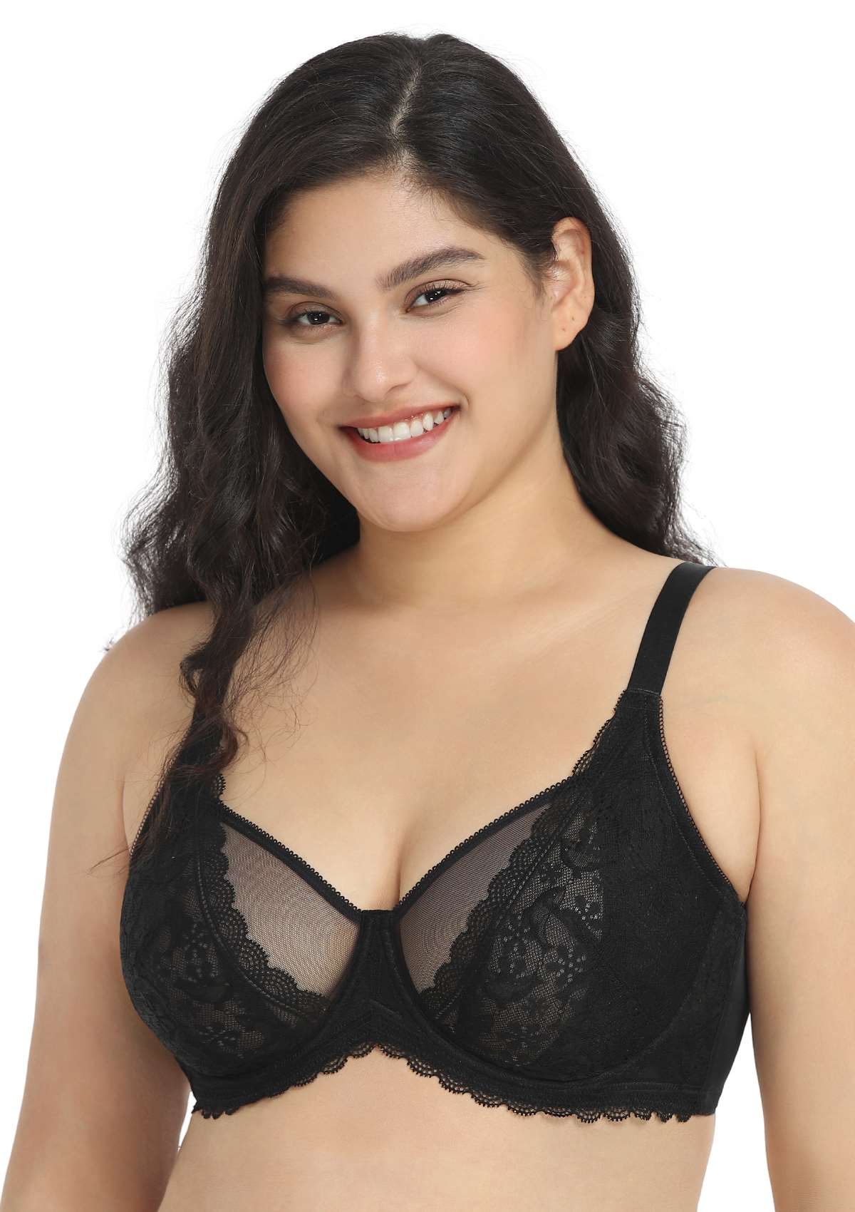 HSIA Anemone Big Bra: Best Bra For Lift And Support, Floral Bra - Black / 40 / D