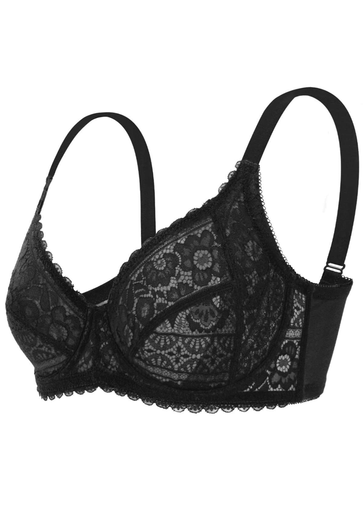 HSIA Freesia Unlined Balconette Bra: Non-Padded Lace Underwire Bra - Black / 42 / C